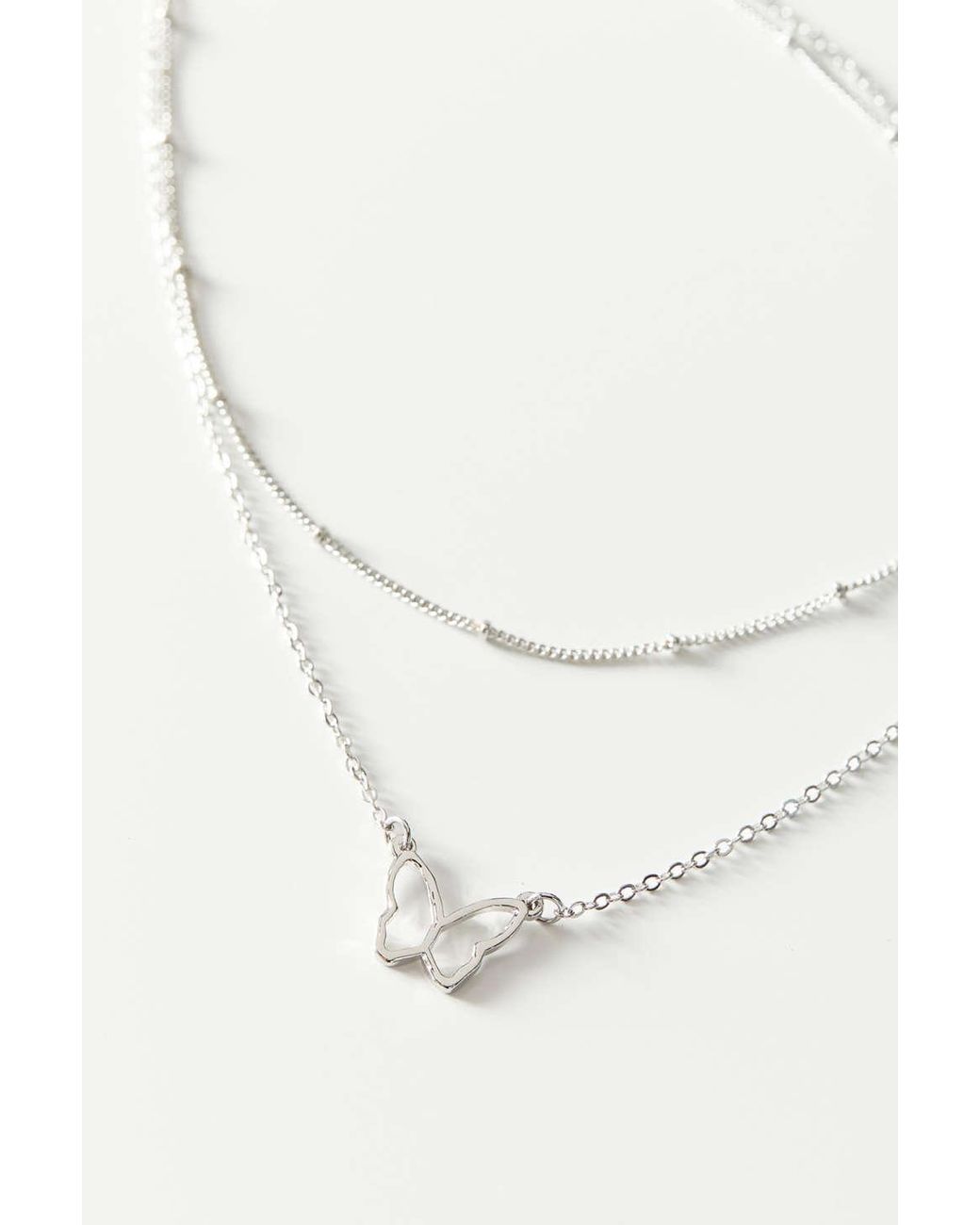 Download Urban Outfitters Delicate Butterfly Layer Necklace In Silver Metallic Lyst