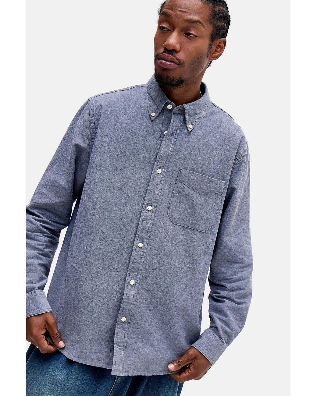 Urban Outfitters Blue Uo Navy Long Sleeve Relaxed Oxford Shirt for men