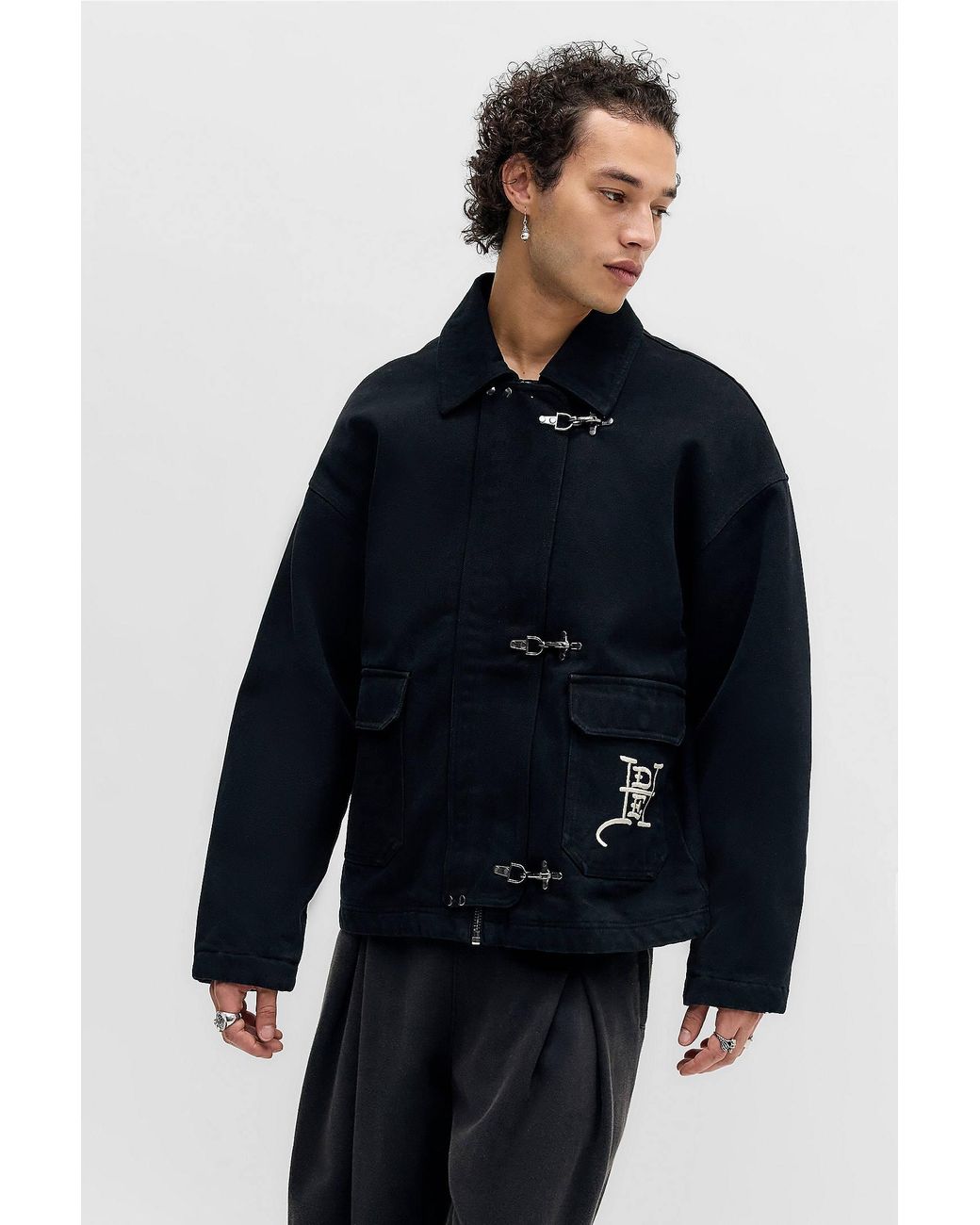Ed Hardy Blue Uo Exclusive Black Clasp Canvas Jacket for men