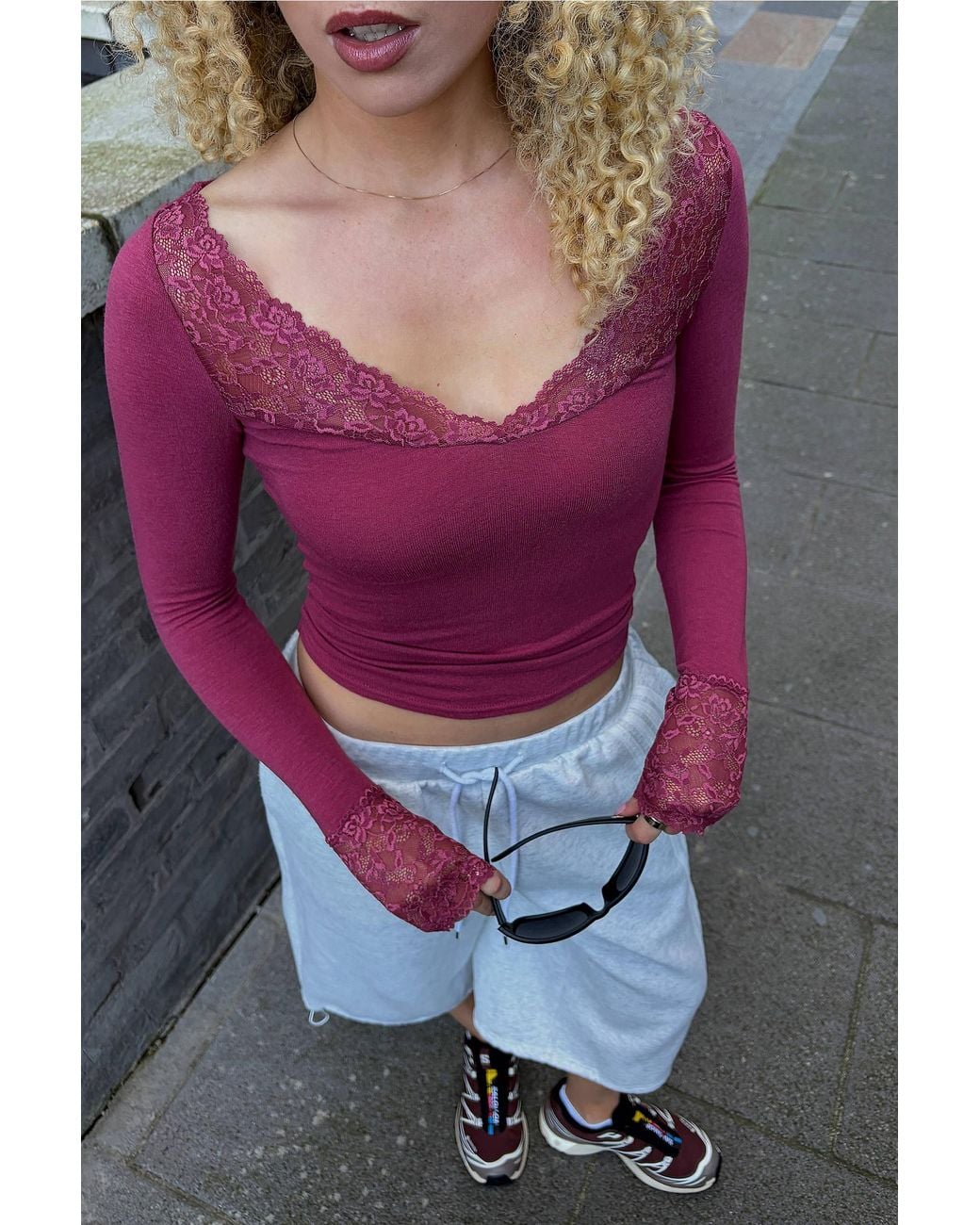 Out From Under Purple Lydia Lace Trim Top