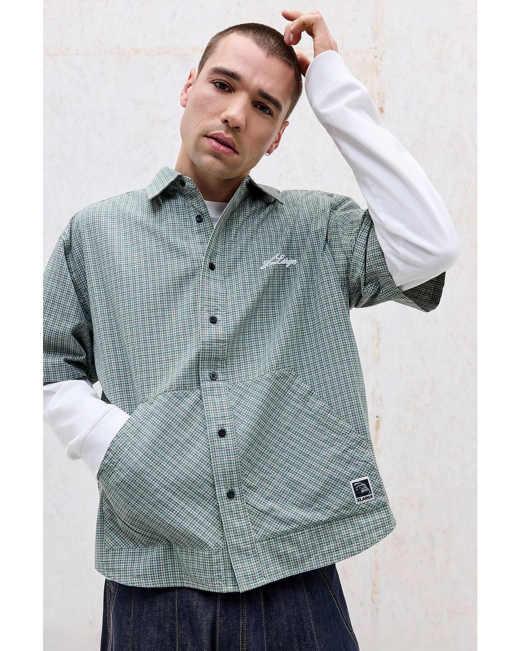 Xlarge Gray Green Check Short Sleeve Shirt for men