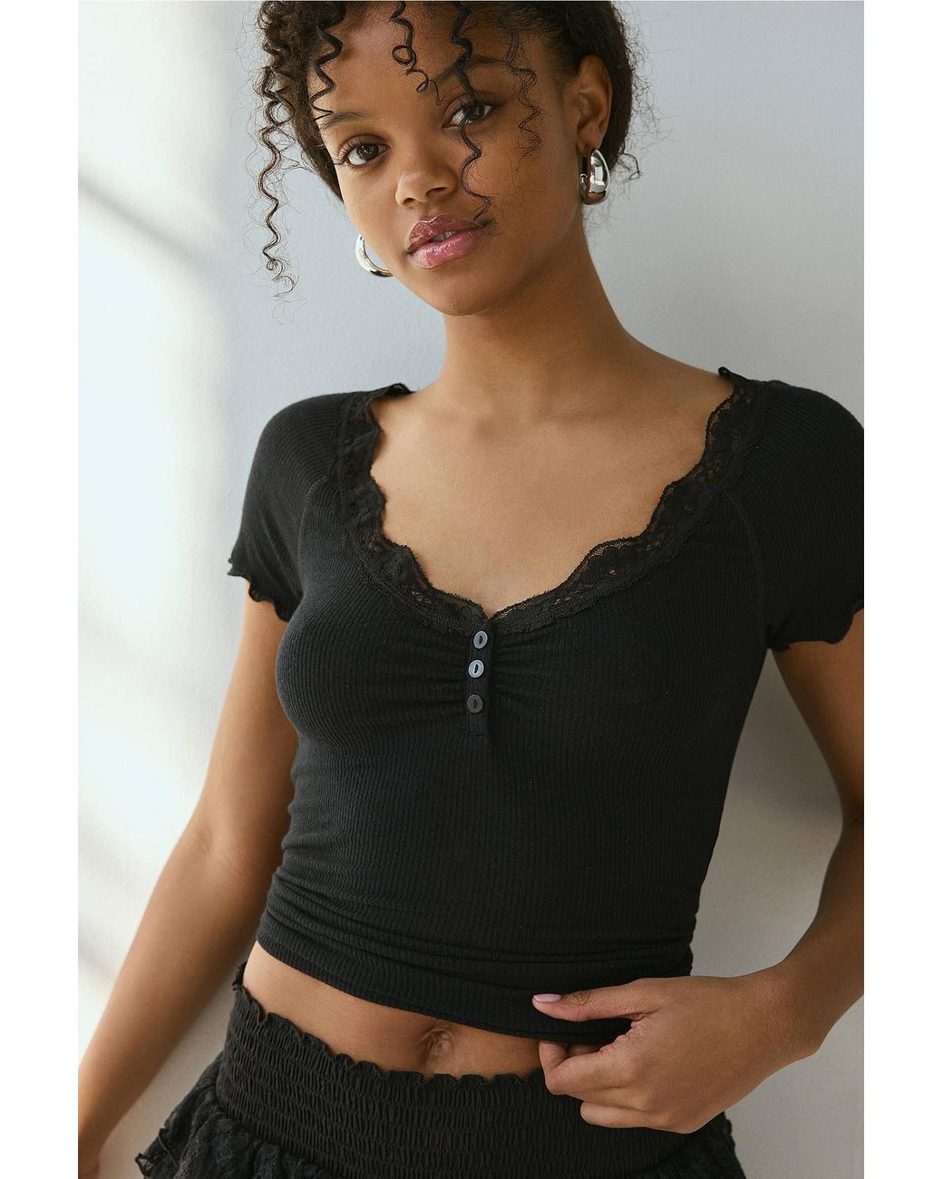 Out From Under Black Diana Lace Henley T-shirt