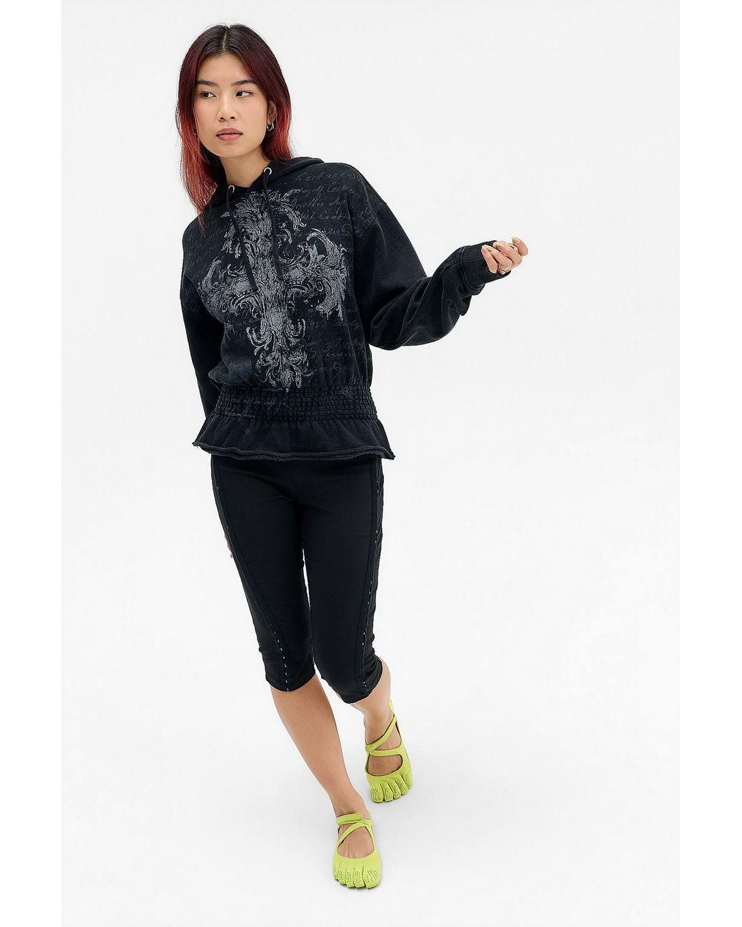 Silence + Noise Black Silence + Noise Shirred Graphic Hoodie