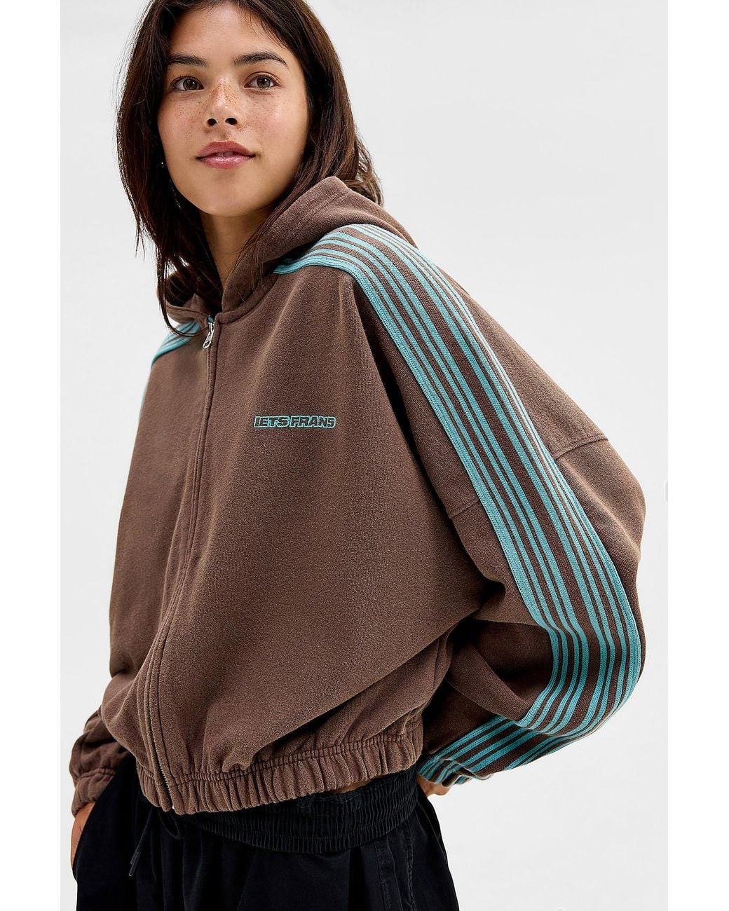 iets frans Brown Zip-through Bubble Hem Hoodie