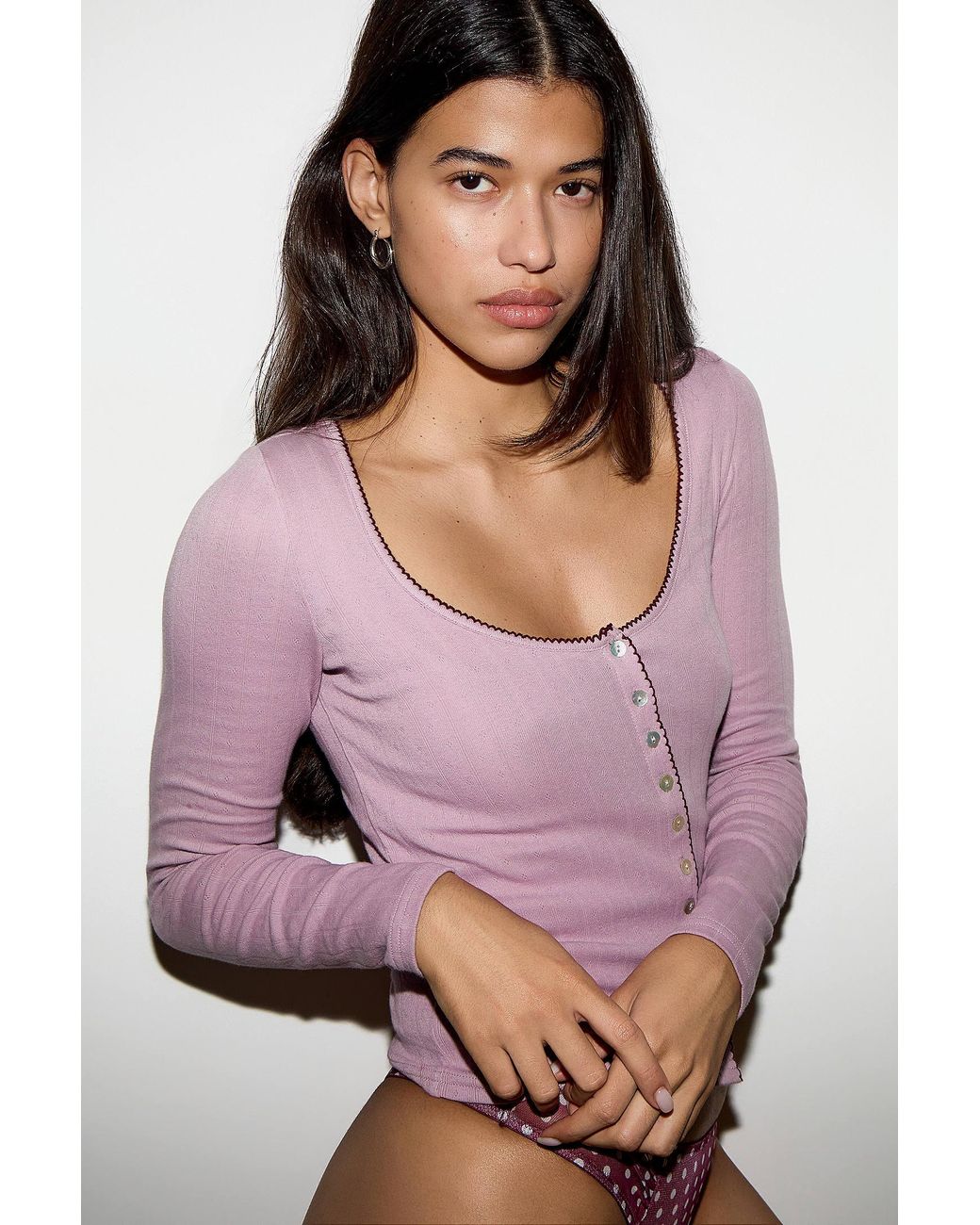 Out From Under Purple Picot Trim Pointelle Top