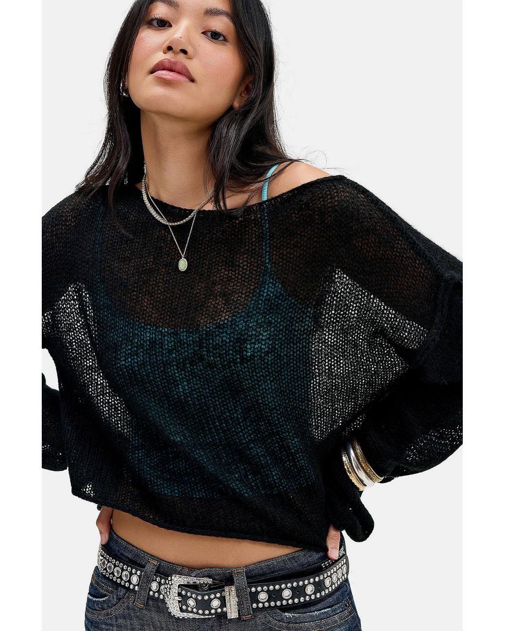 Urban Outfitters Black Uo Nia Sheer East West Jumper