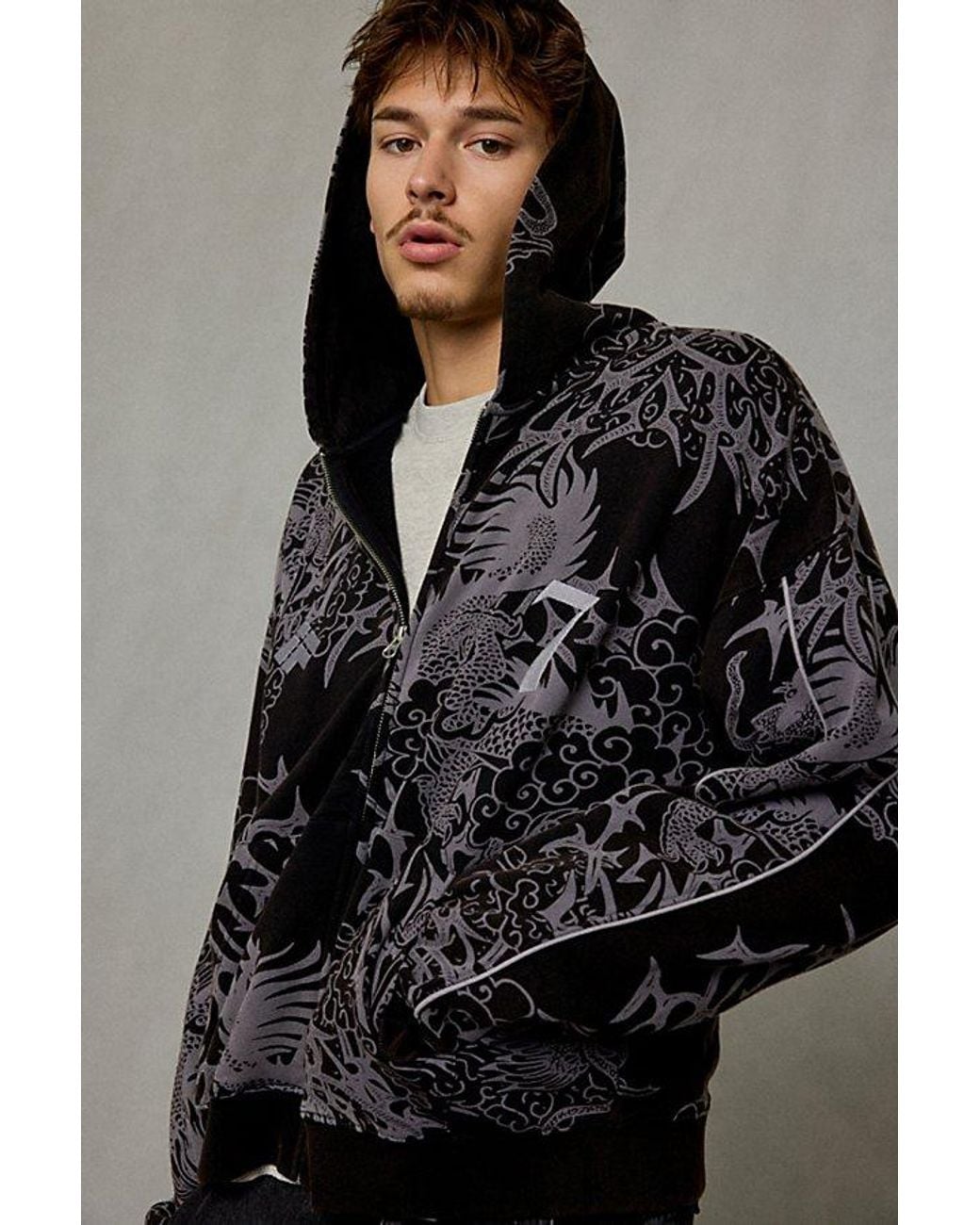Pattern Dragon Blaack iets frans... Iets Frans. Iets Frans… Dragon Allover Print Zip Hoodie ...