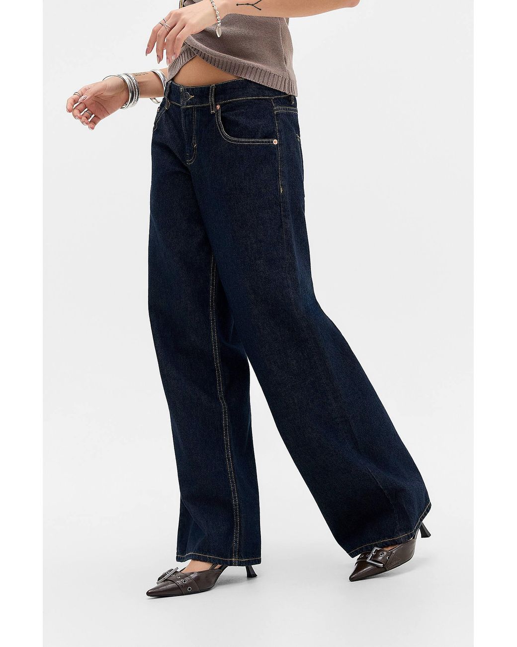 Motel Blue Dark Denim Low Rise Parallel Jeans