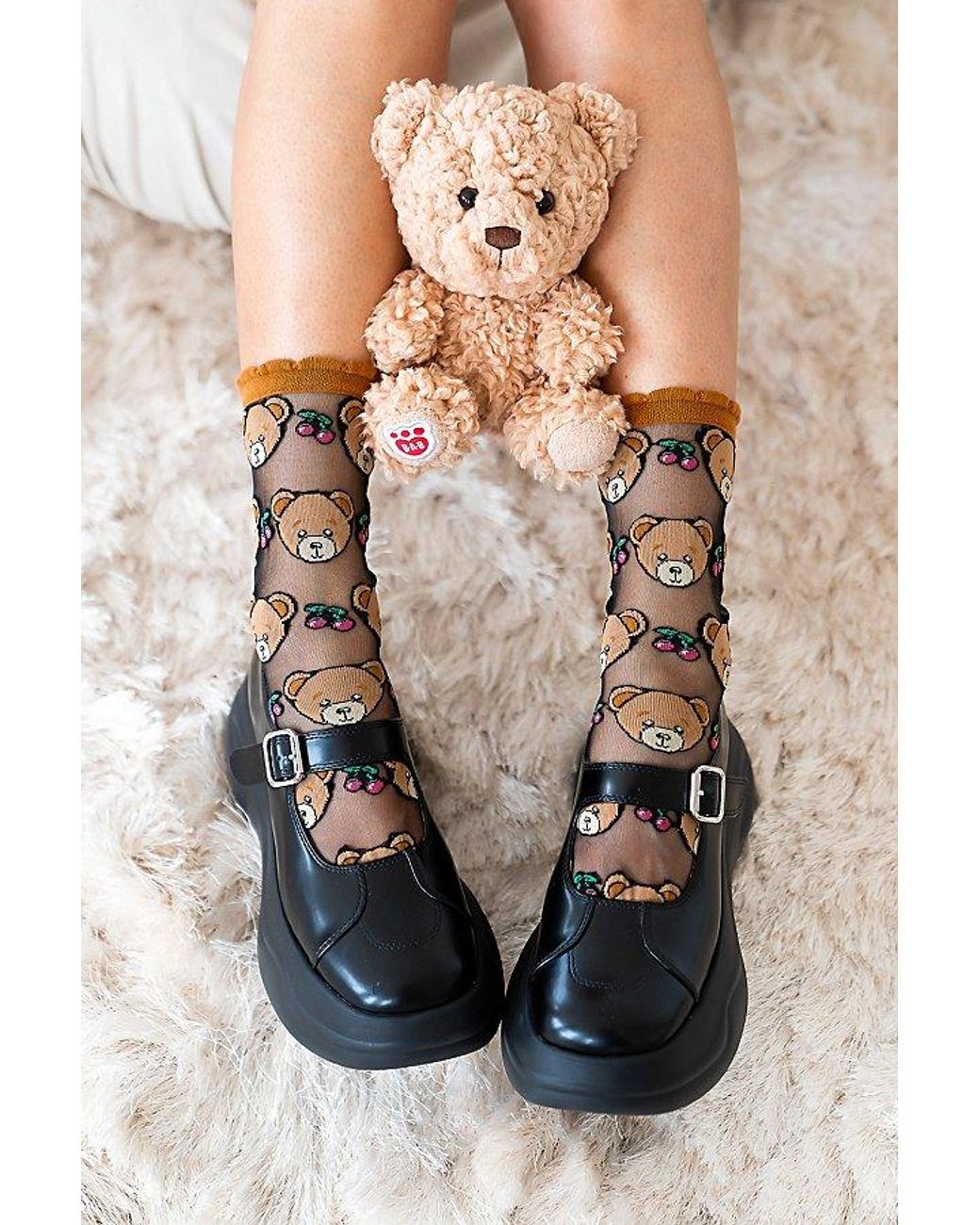 Sock Candy Red Teddy Bear Ruffle Sheer Sock
