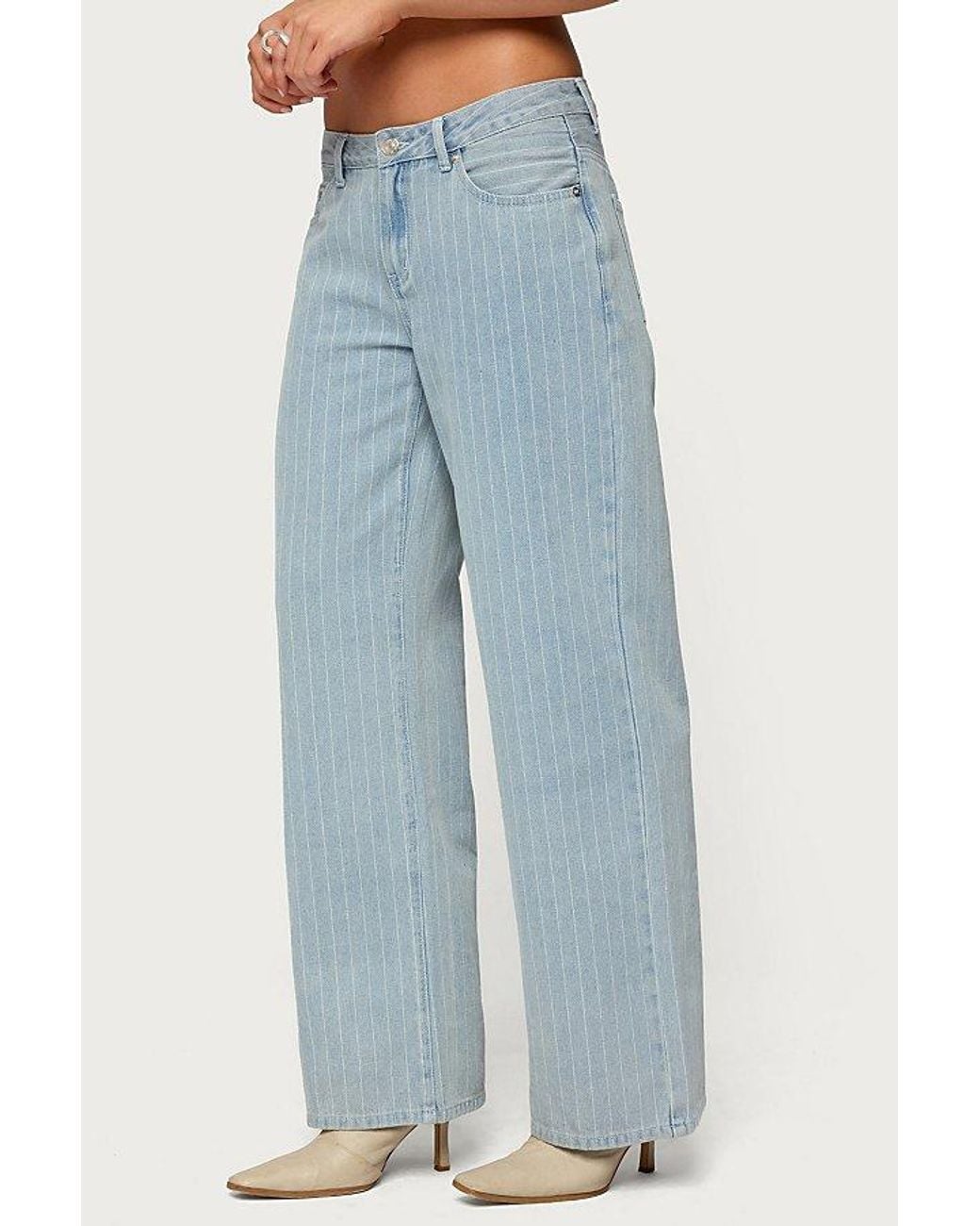 Edikted Blue Pinstripe Low Rise Baggy Jean