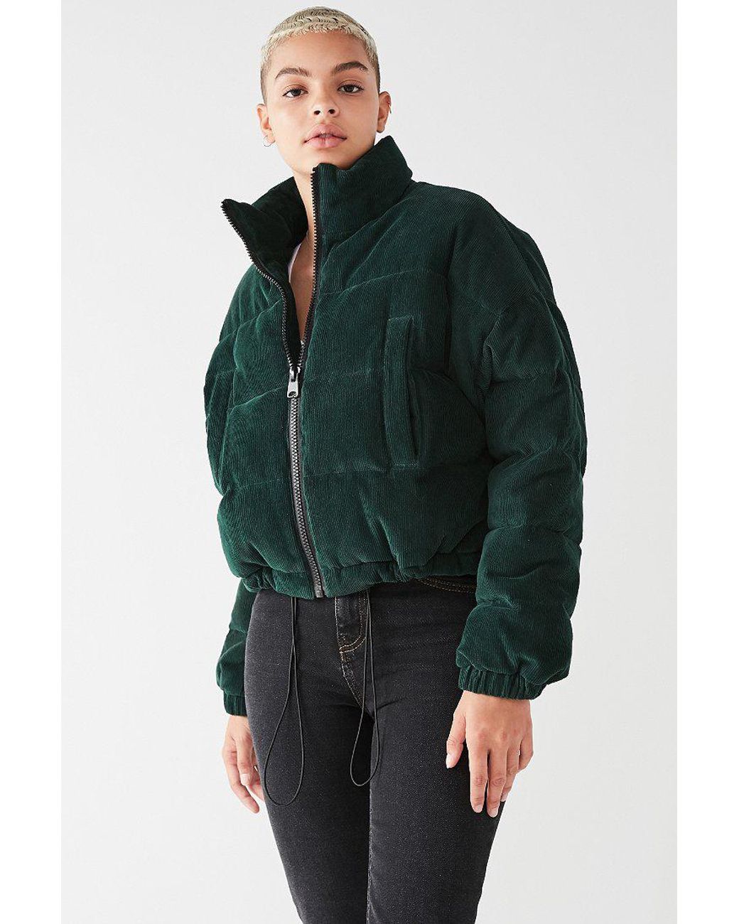 Urban Outfitters Uo Corduroy Puffer Jacket in Dark Green (Green) | Lyst