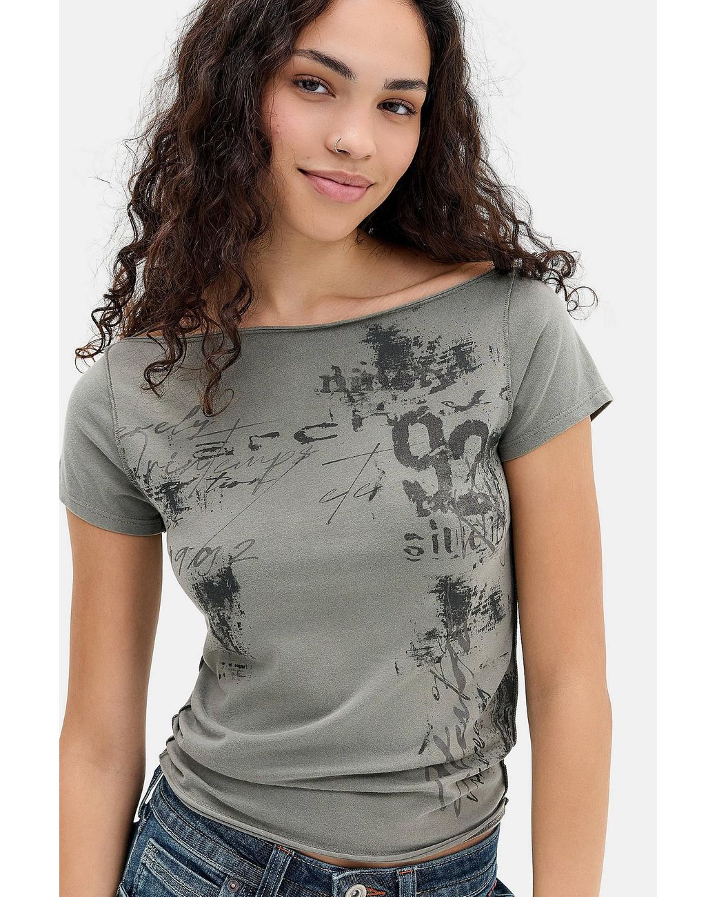 Urban Outfitters Gray Uo Archive 92 Slash Neck T-shirt