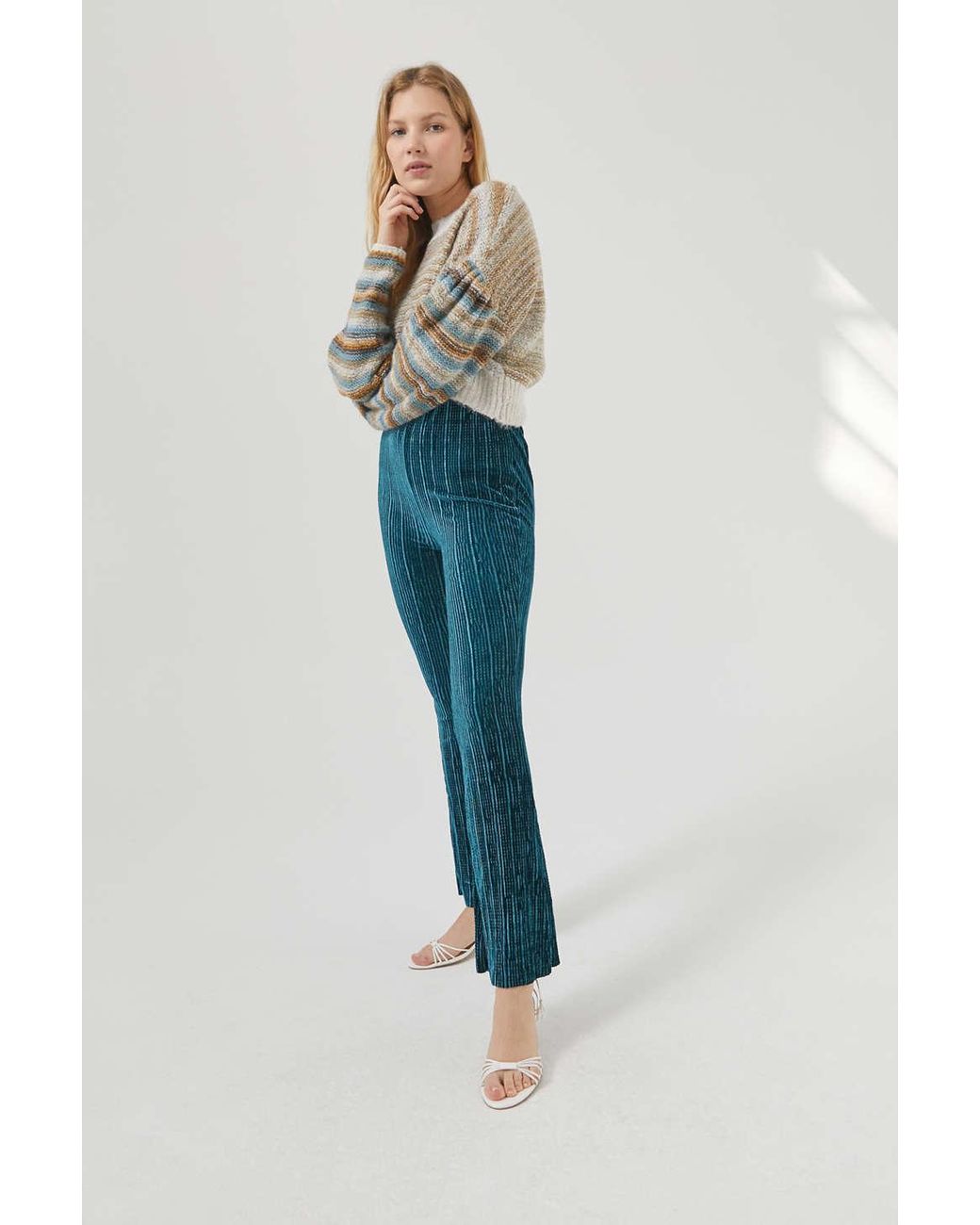 Urban Outfitters Uo Rosie Velvet Plisse Flare Pant in Blue | Lyst