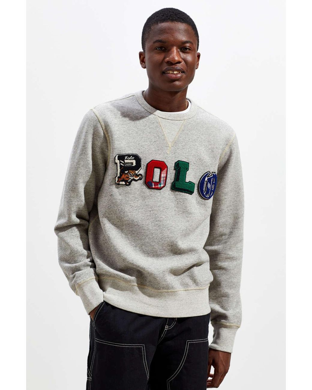 Polo Ralph Lauren Patches Crew Neck Sweatshirt in Gray for Men | Lyst