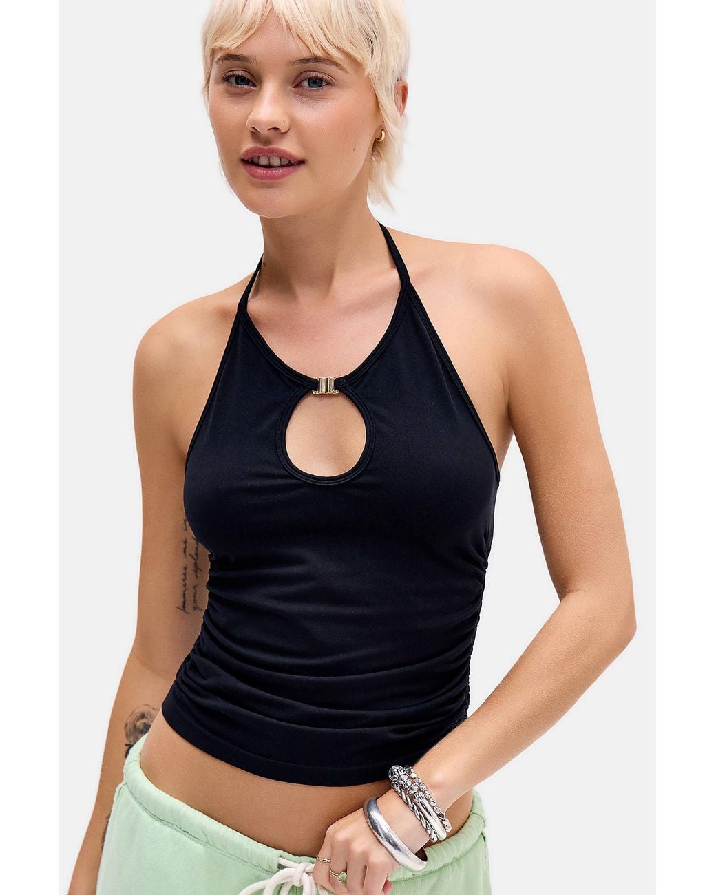 Silence + Noise Blue Silence + Noise Cece Keyhole Halter Top