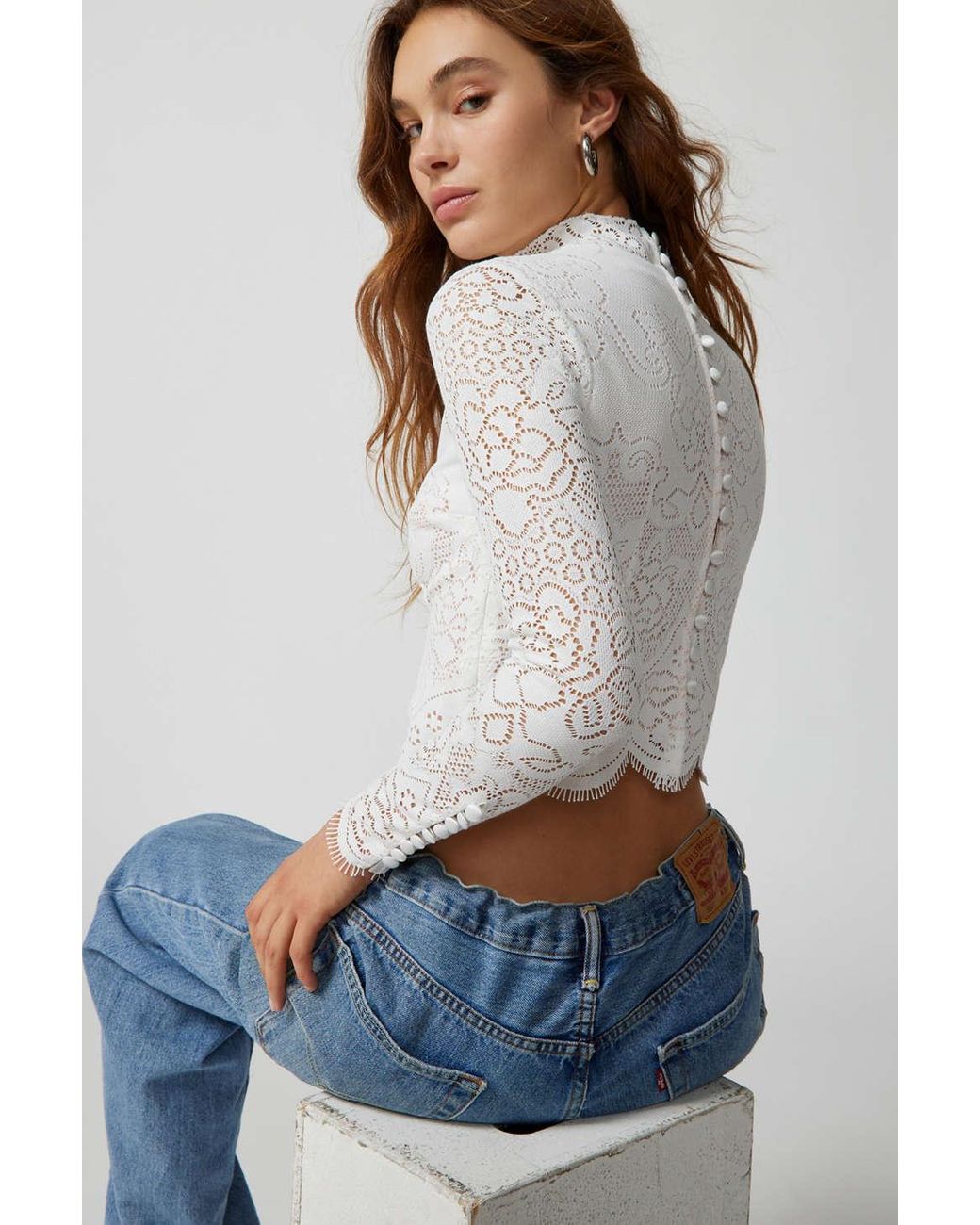 For Love & Lemons Ezra Lace Top in White