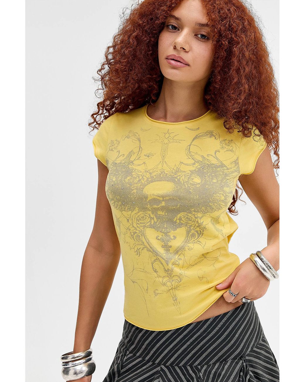 Urban Outfitters Yellow Uo Grunge Skull Print Baby T-shirt