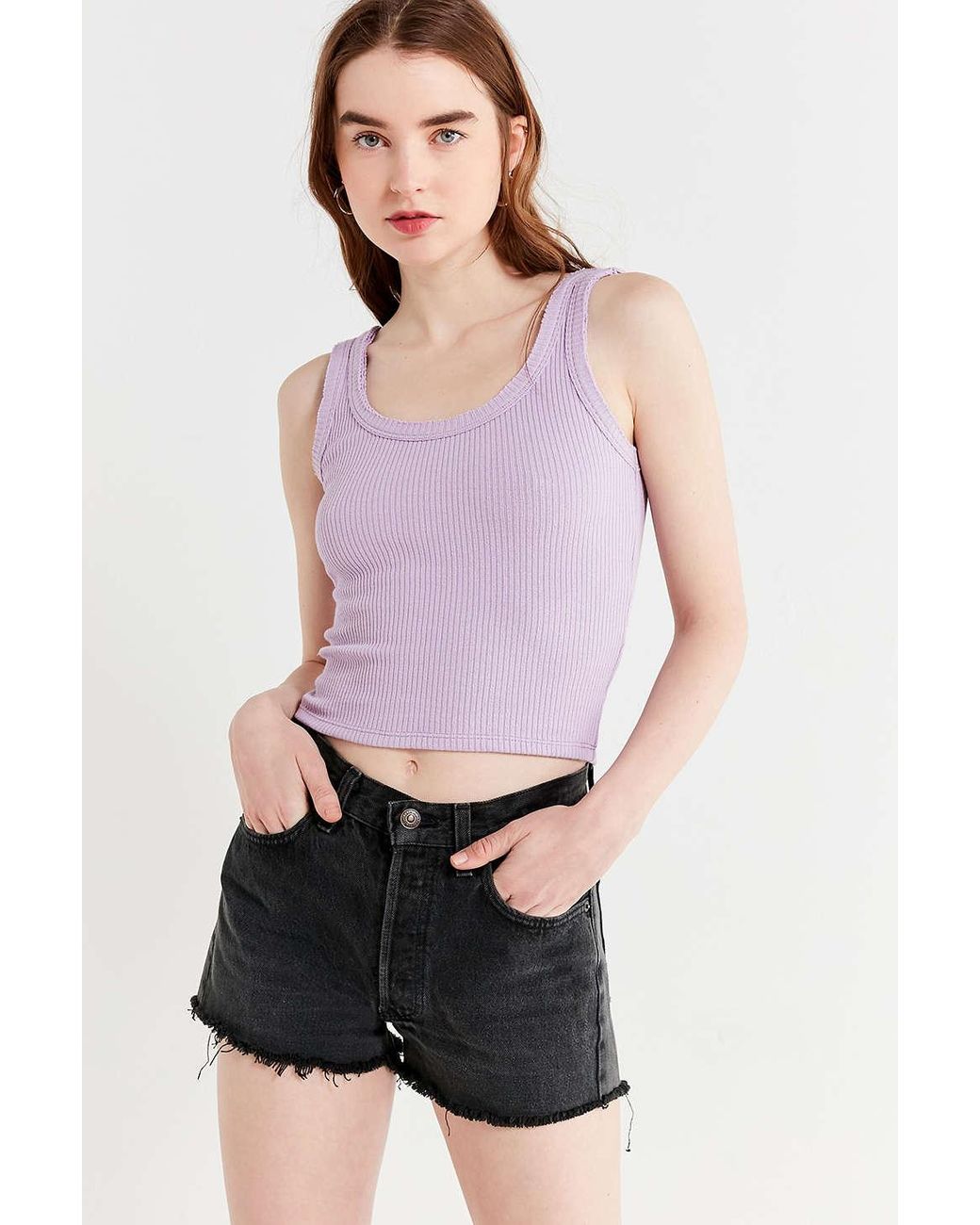 Urban Outfitters Cotton Uo Ribbed Knit Crop Tank Top in Purple | Lyst