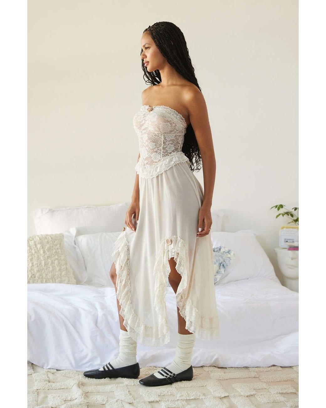 Out From Under Alessia Sheer Lace Midi Dress In Ivory,at Urban