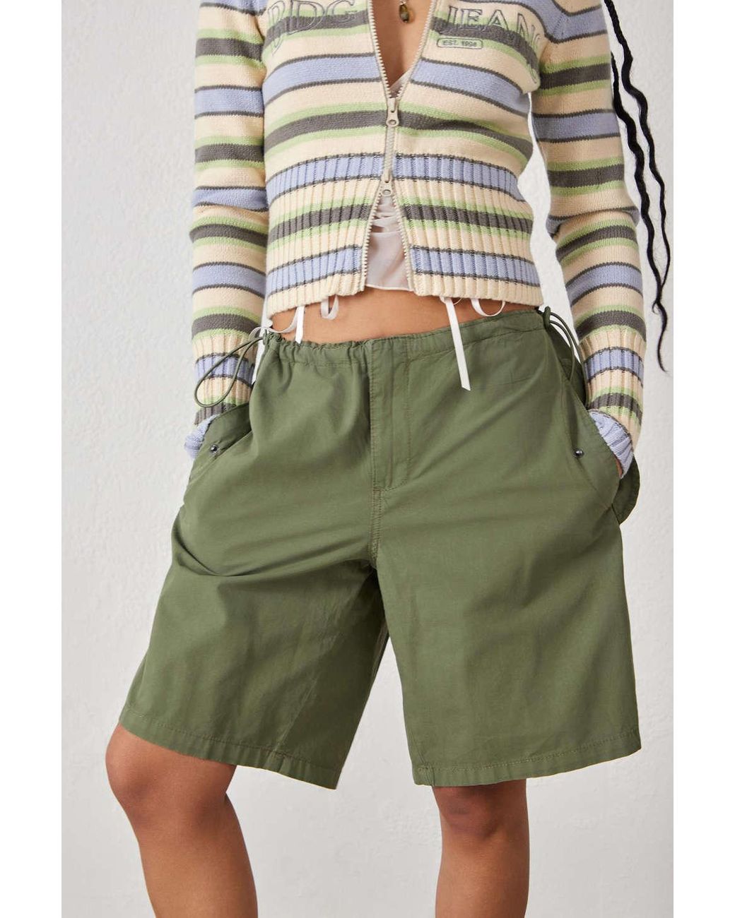 BDG Khaki Longline Baggy Tech Short in Green Lyst