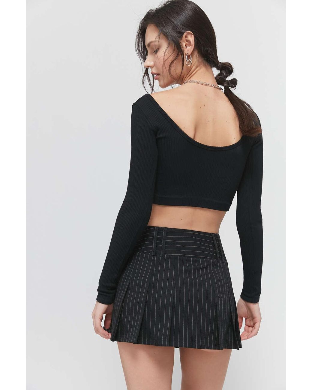 Urban Outfitters Uo Kortney Pinstripe Pleated Micro Mini Skirt in Black |  Lyst