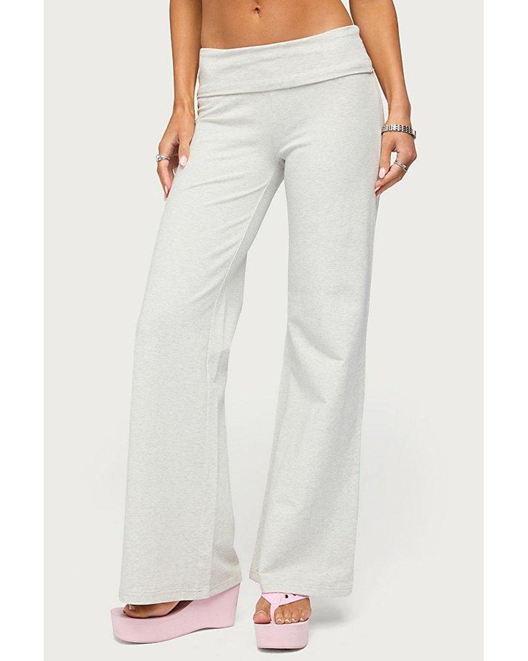 Edikted White Wknd Sequin Foldover Pants