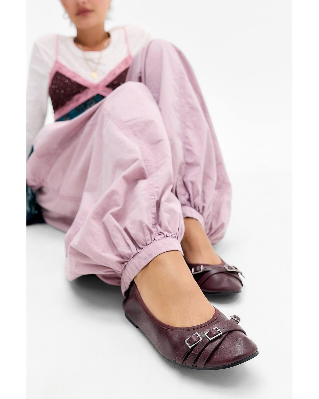 Urban Outfitters Pink Uo Burgundy Lisbon Ballet Flats