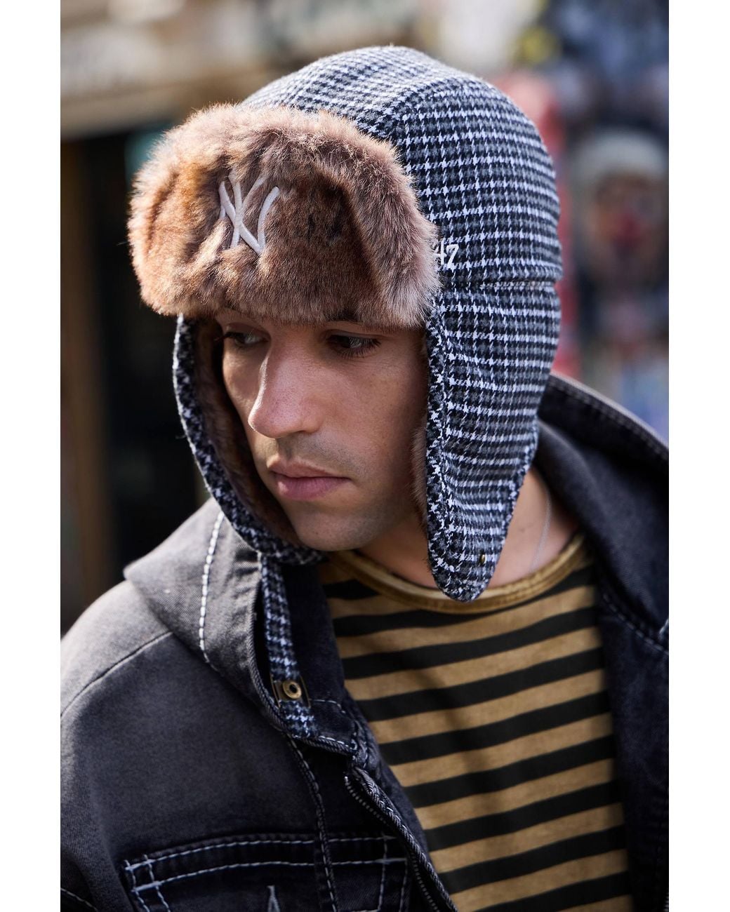 '47 Blue Uo Exclusive Houndstooth Trapper Hat for men