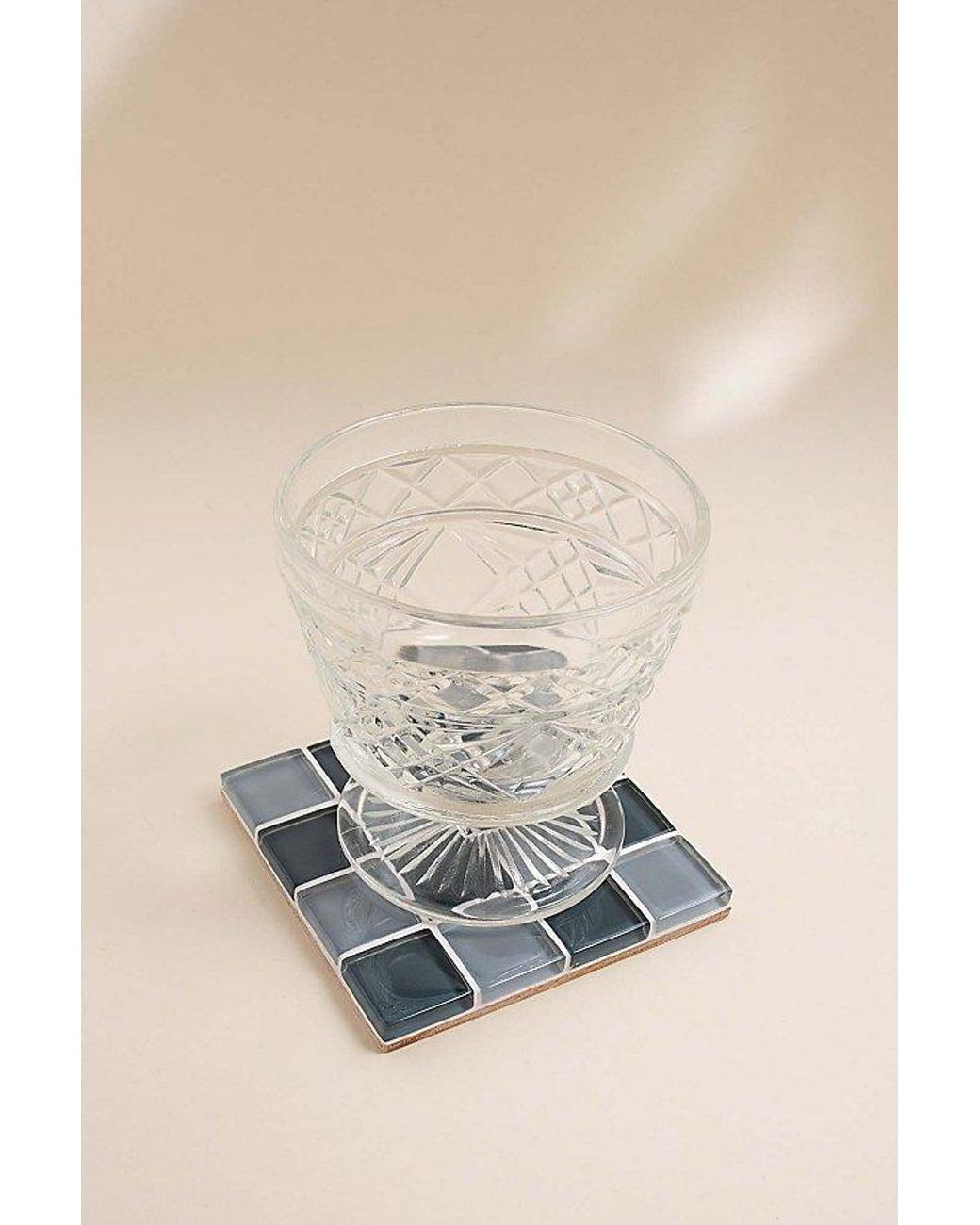 Subtle Studios Natural Checkered Glass Tile Coaster