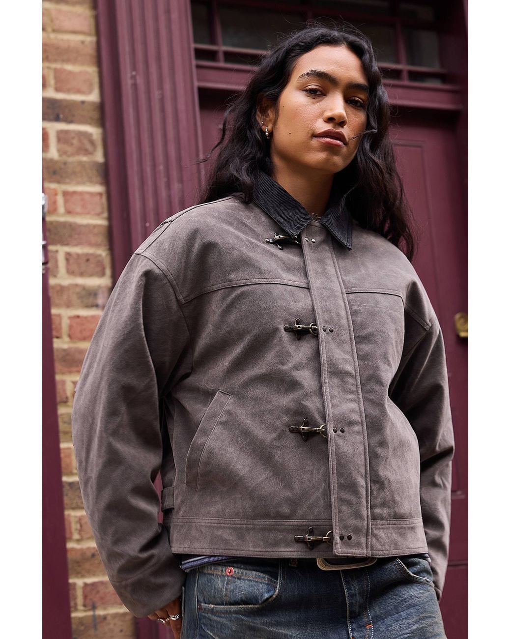 BDG Brown Lois Fireman Clasp Faux Suede Jacket