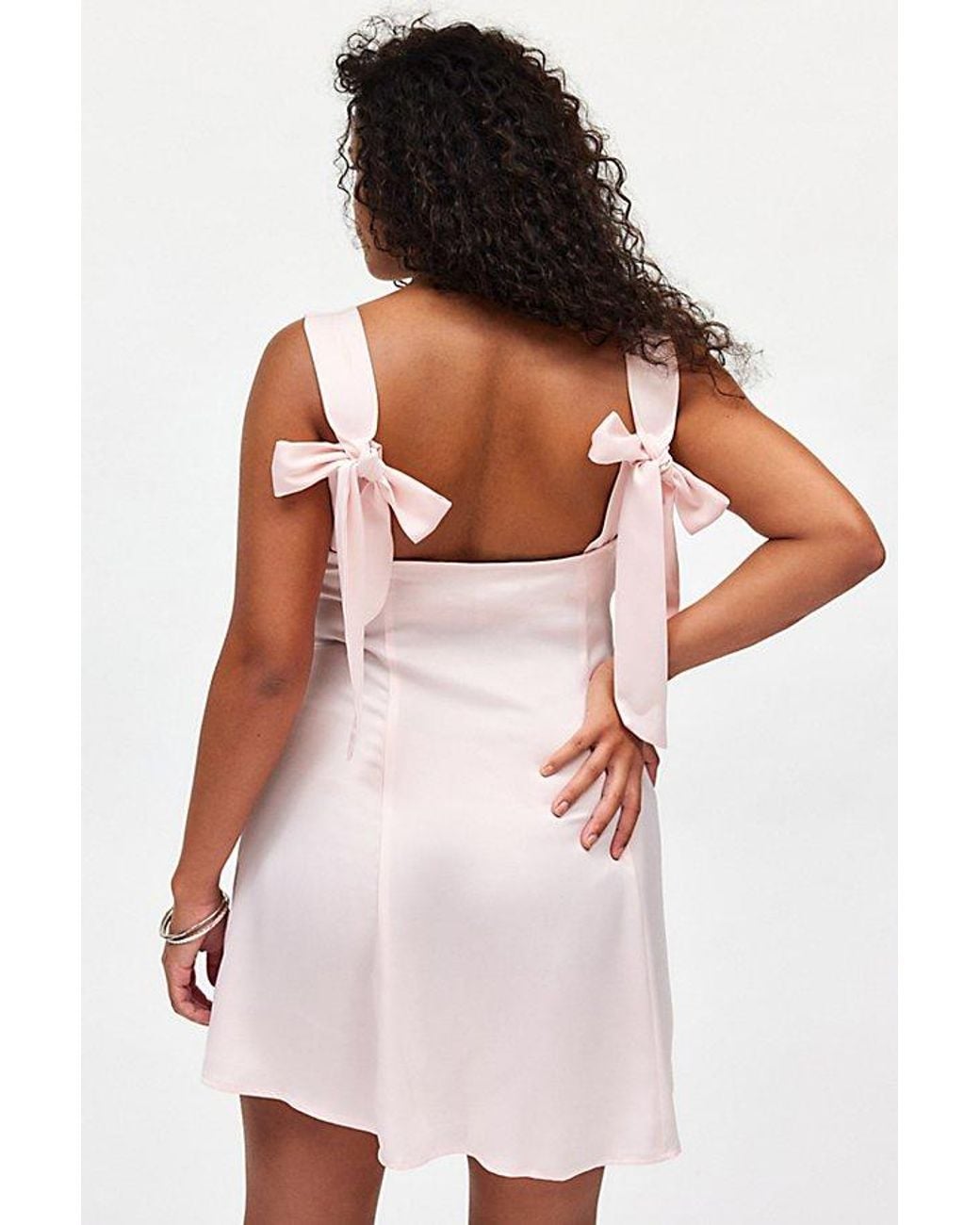 strapless open back dress Michelia Mini Dress in Pink with Black Bow – motelrocks-com-us main image 1