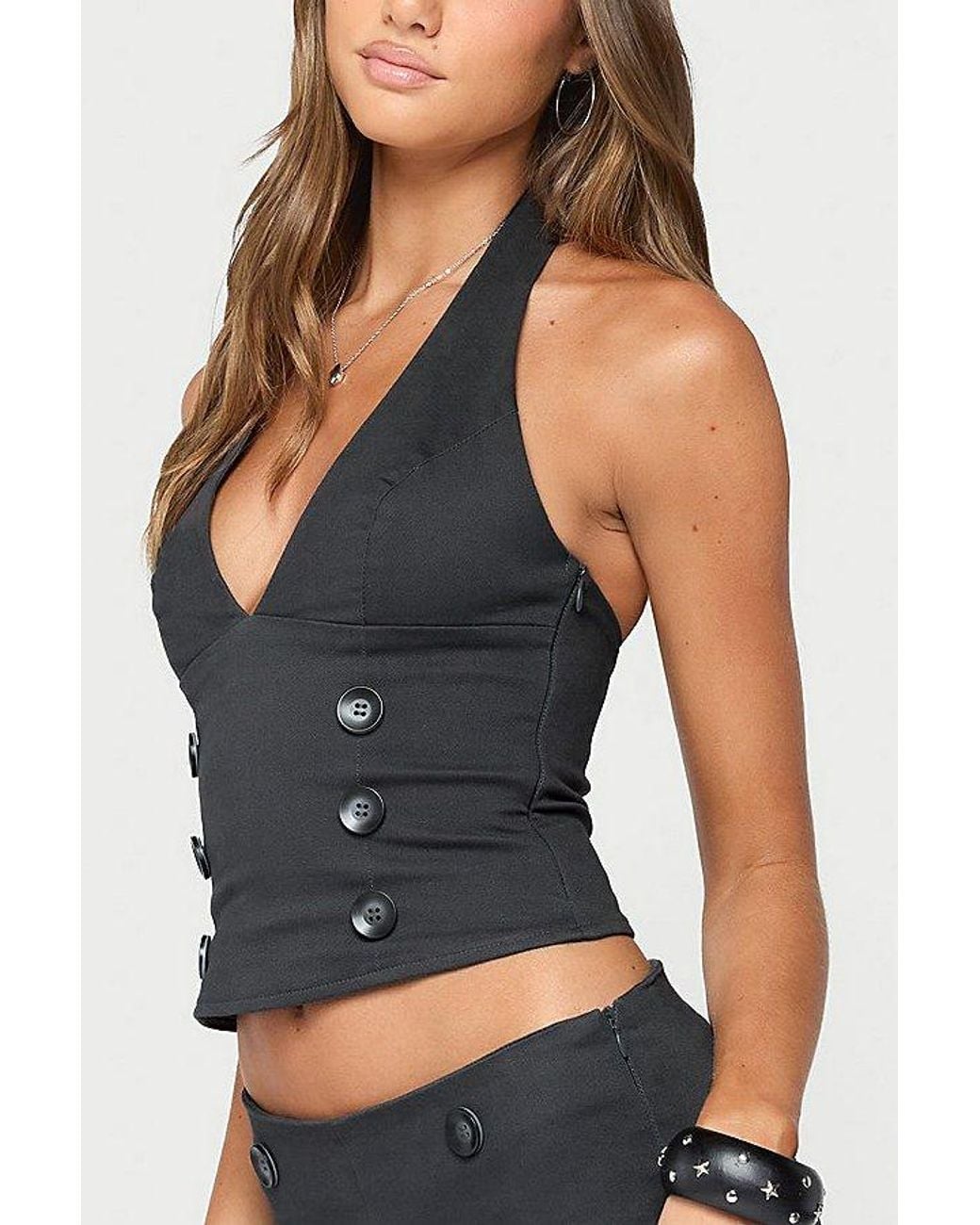Edikted Blue Leala Button Halter Top