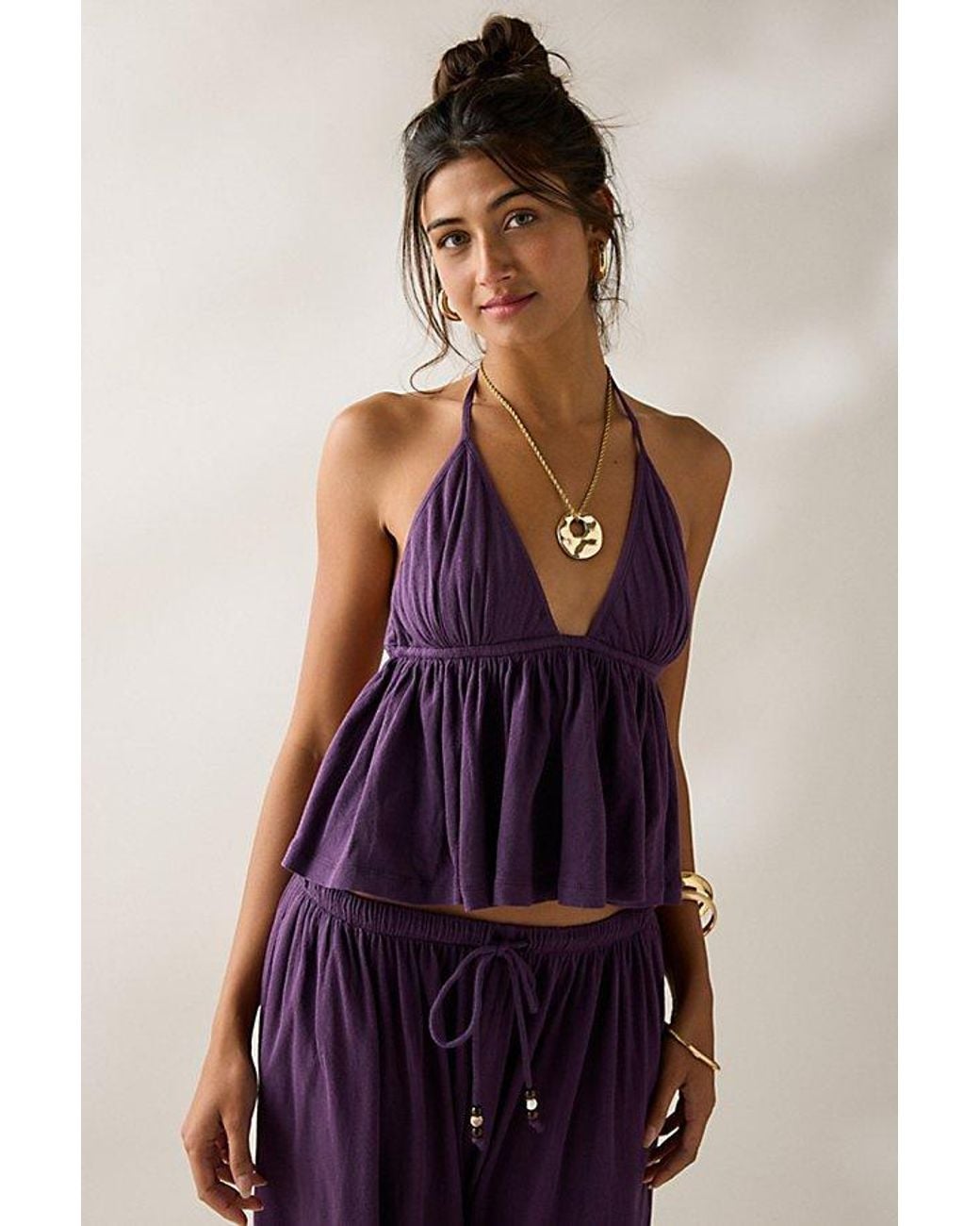 Out From Under Purple Summer Love Open-Back Flyaway Halter Top