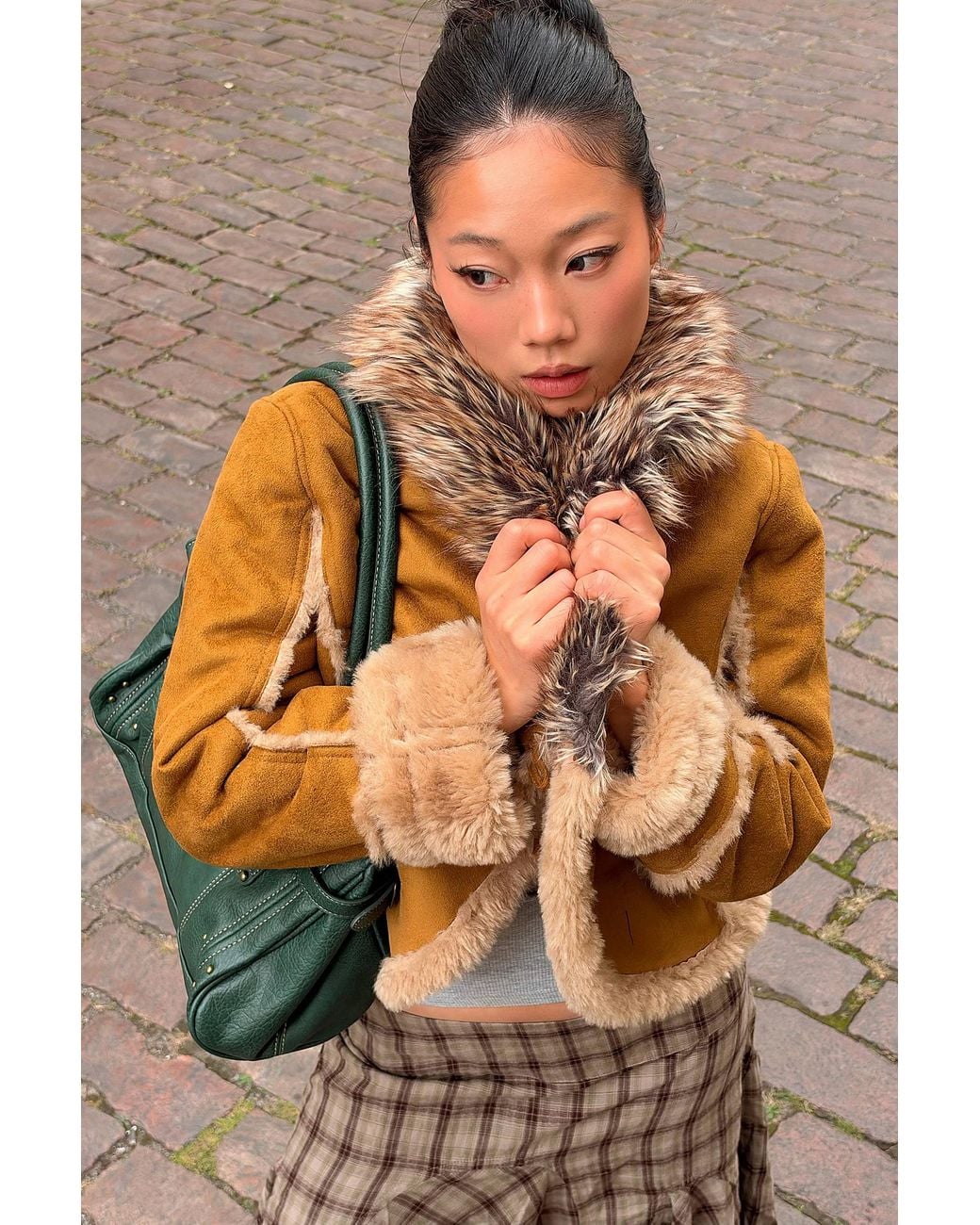 Urban Outfitters Natural Uo Ashleigh Asymmetric Faux Fur Trim Jacket