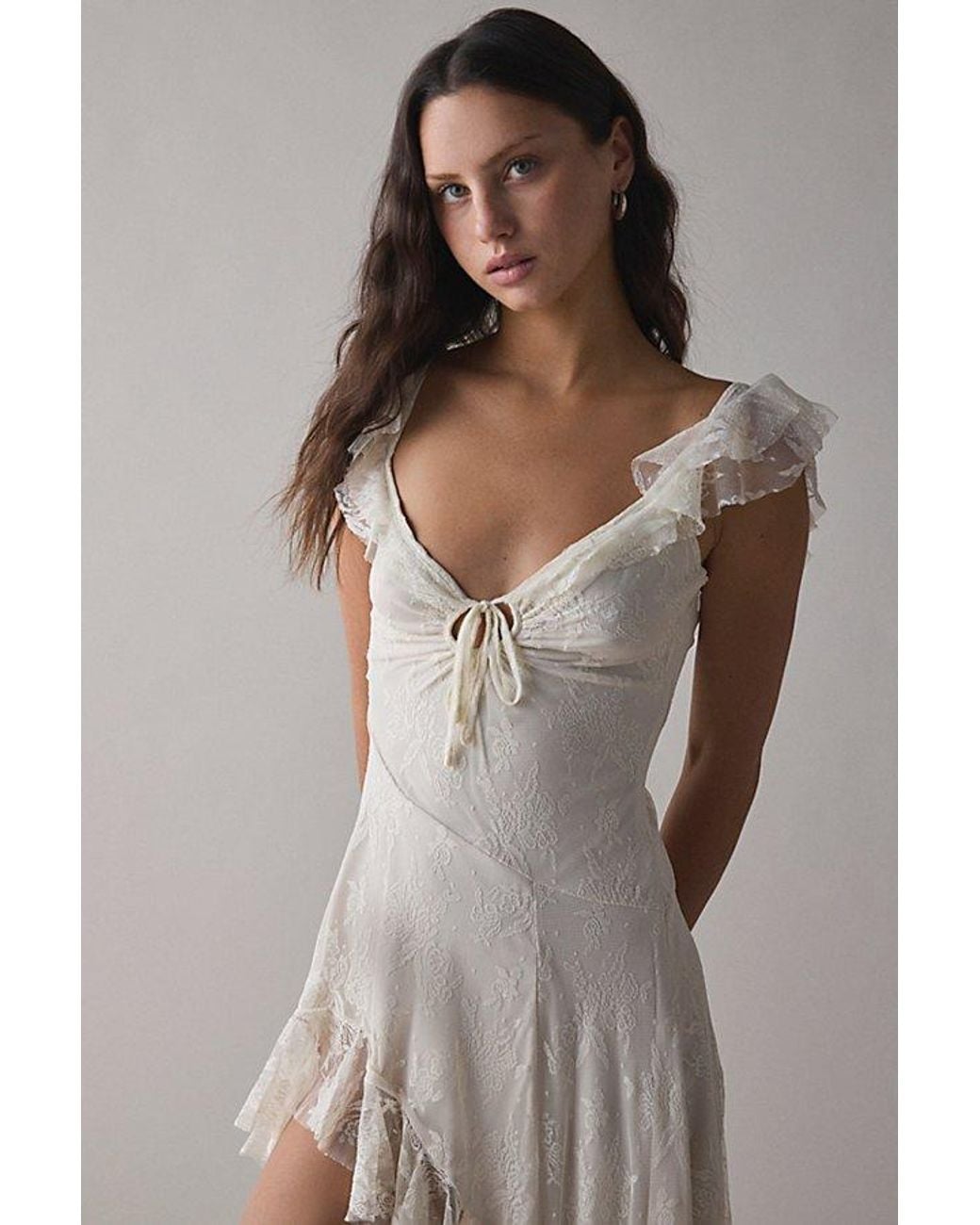Urban Outfitters Uo Hyacinth Lace Spliced Midi Dress in White | Lyst