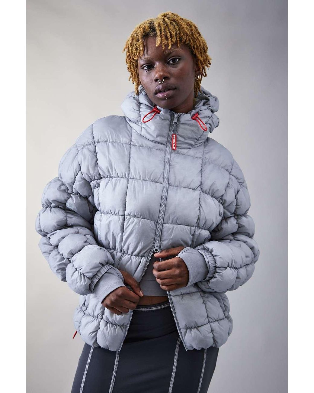 Long grey puffer jacket deals