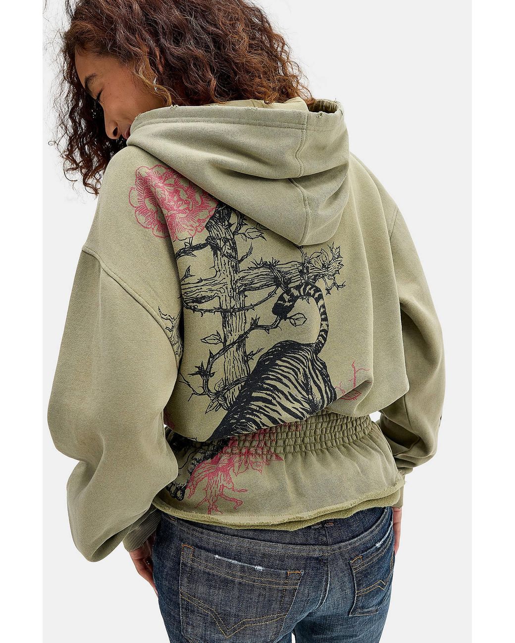 Silence + Noise Gray Silence + Noise Shirred Graphic Hoodie