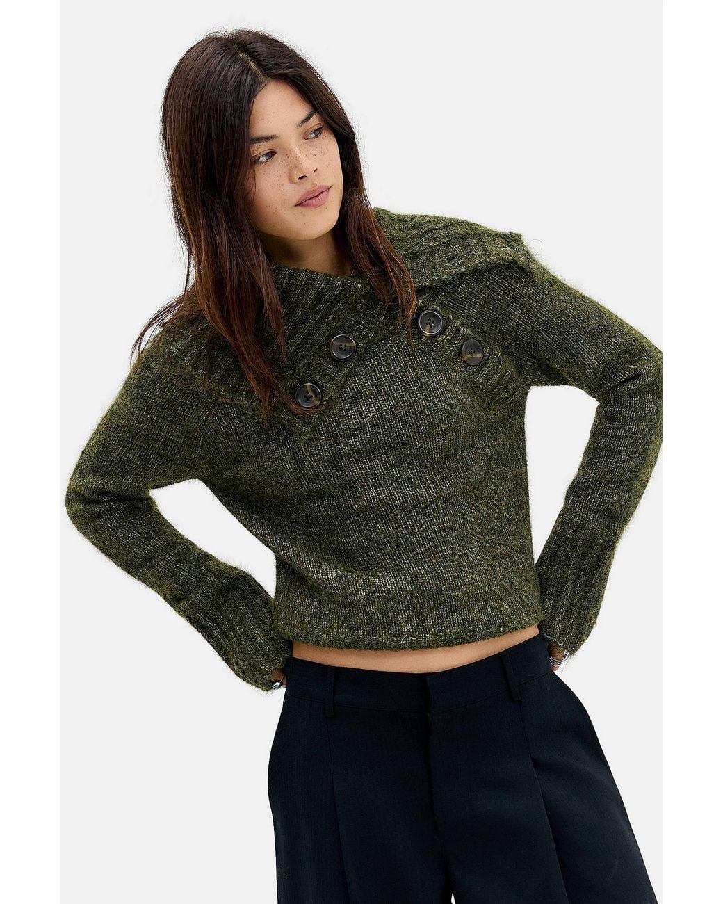 BDG Green Toto Asymmetric Button Jumper