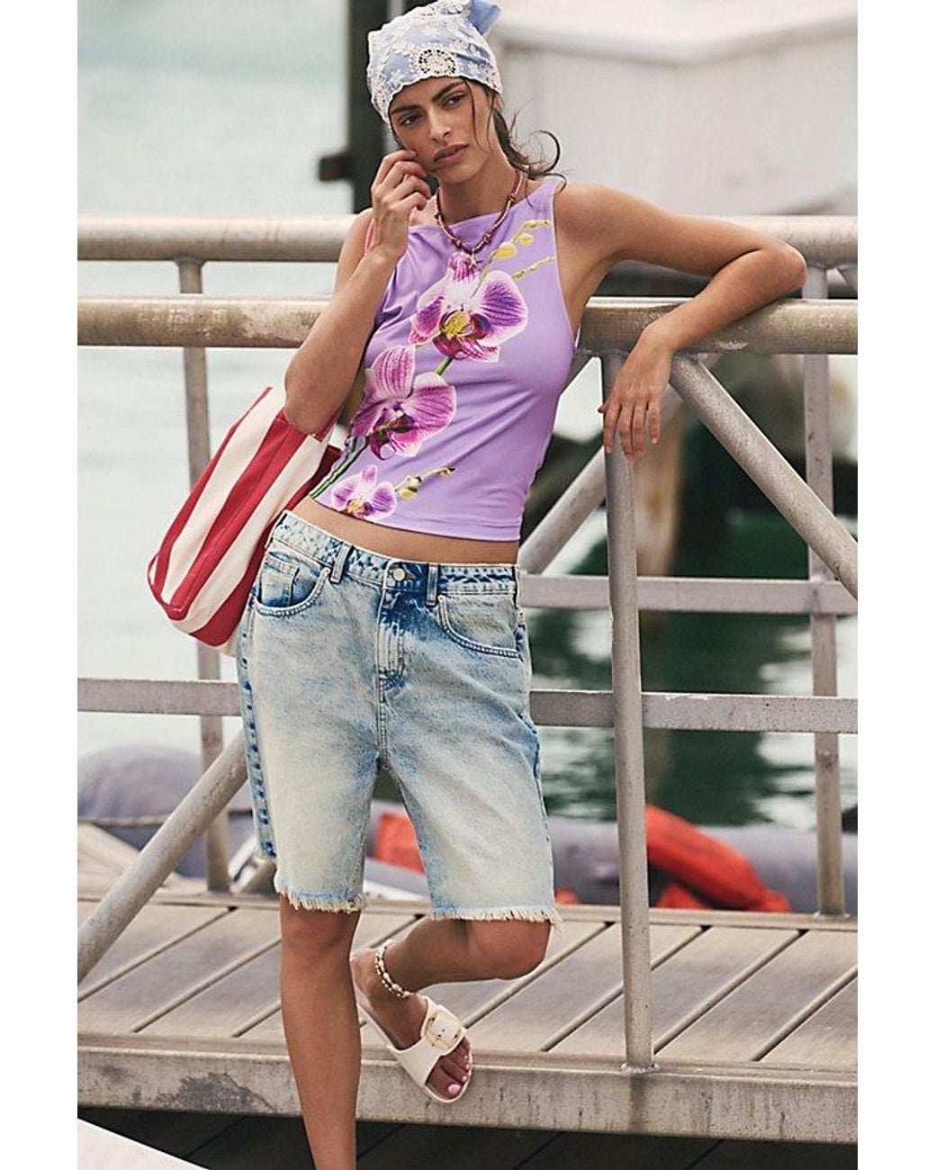 Urban Outfitters Uo Mercedes Orchid Graphic Boatneck Tank Top in