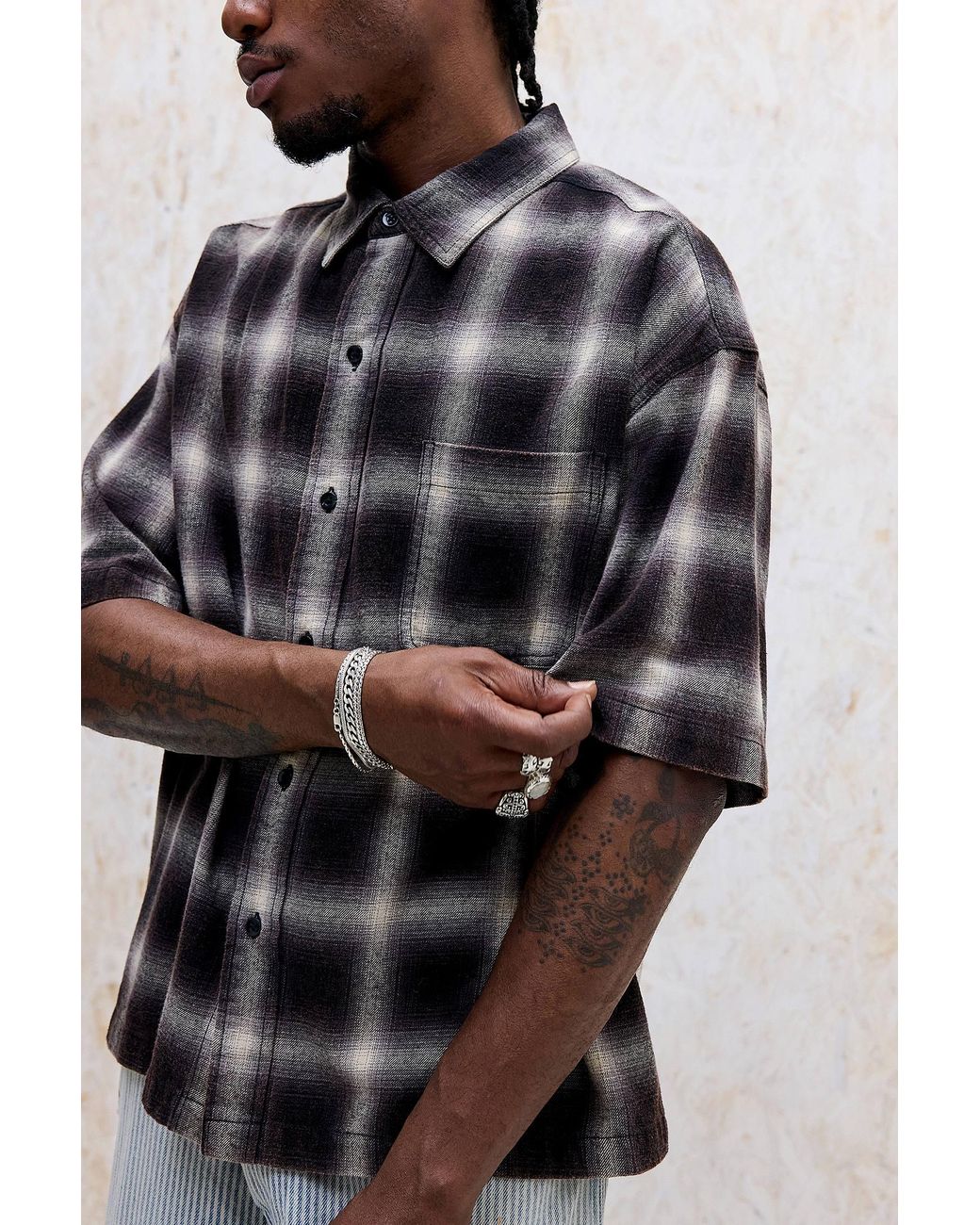 BDG Gray Arlo Shadow Short Sleeve Shirt for men