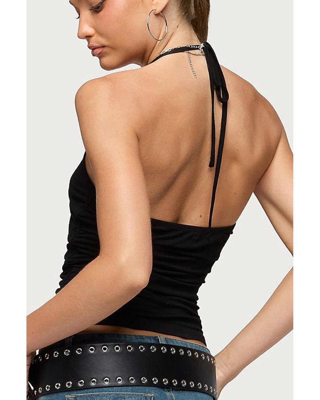 Edikted Black Butterfly Bead & Sequin Halter Top