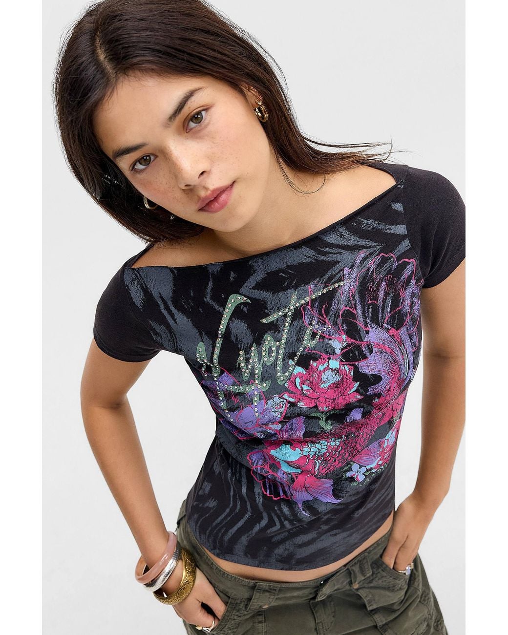 Kimchi Blue Black Kyoto Slash Graphic Baby Tee