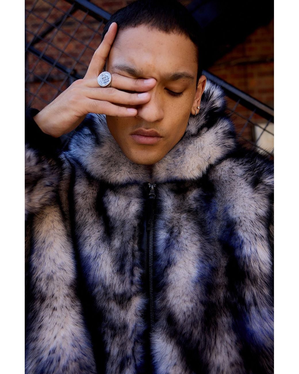 BDG Brown Silvio Dye Faux Fur Coat Jacket for men