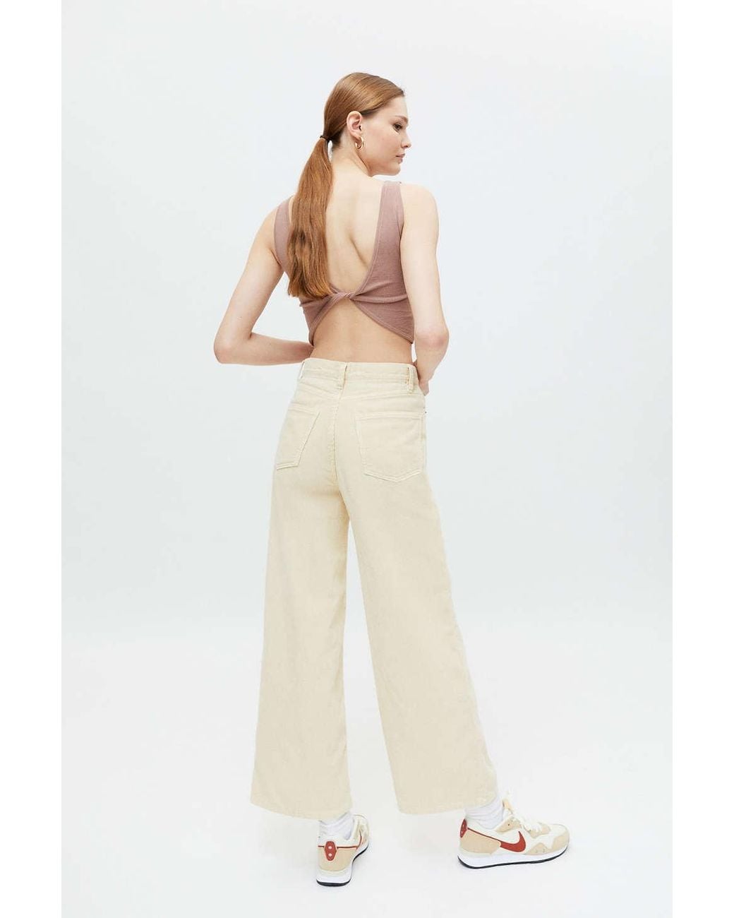 BDG High \u0026 Wide Corduroy Pant in Beige 