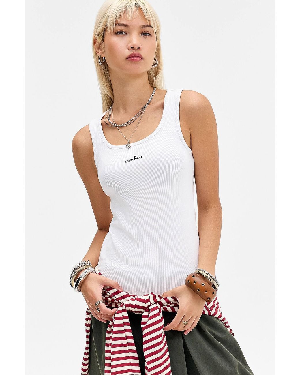 Guess White Jeans Patch Rib Tank Top