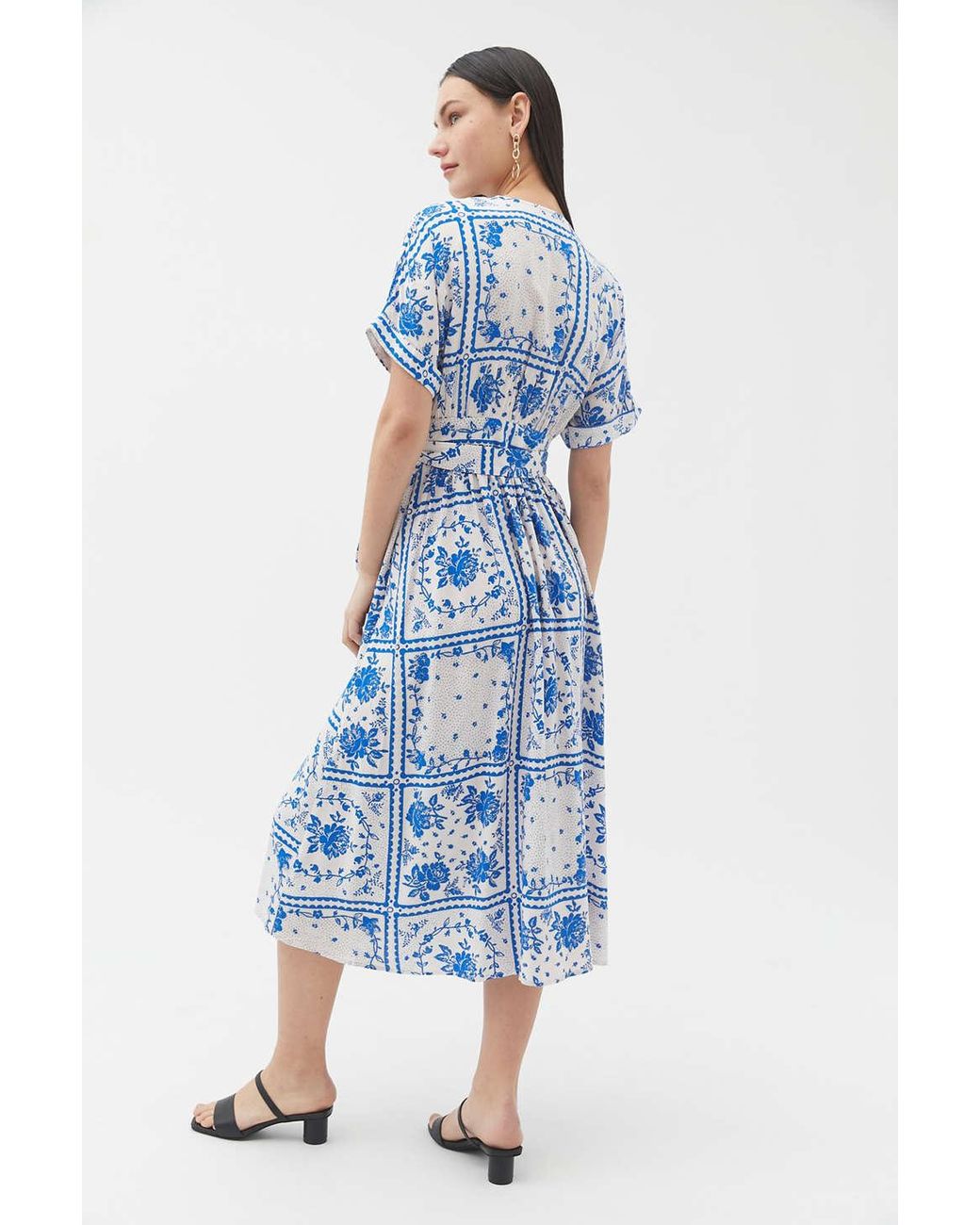 Urban Outfitters Uo Gabrielle Woven Midi Wrap Dress in Blue Lyst