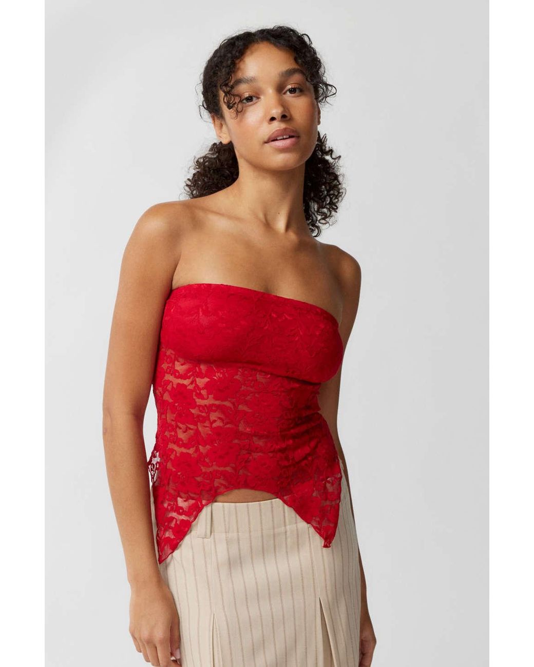 Urban Renewal Remnants Witchy Lace Tube Top in Red | Lyst