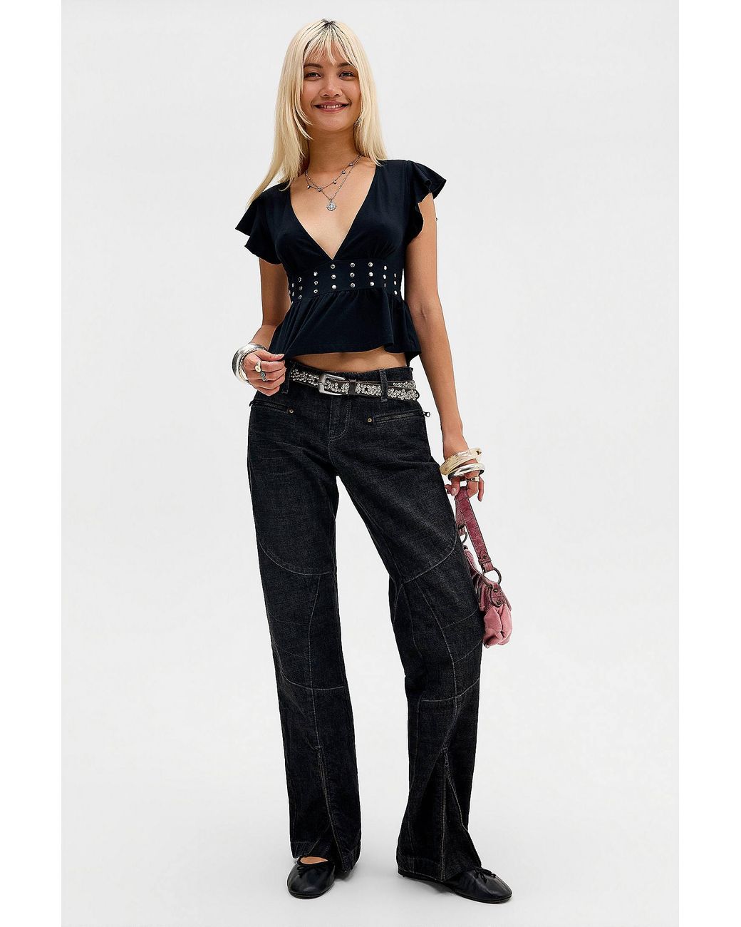 Motel Blue Leisma Studded Frill Top