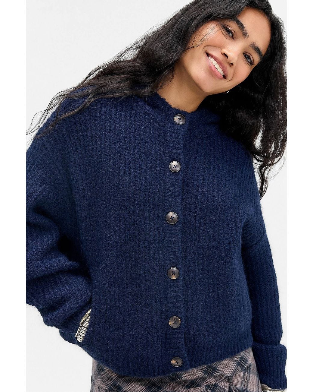 Urban Outfitters Blue Uo Indi Hooded Ribbed Cardigan