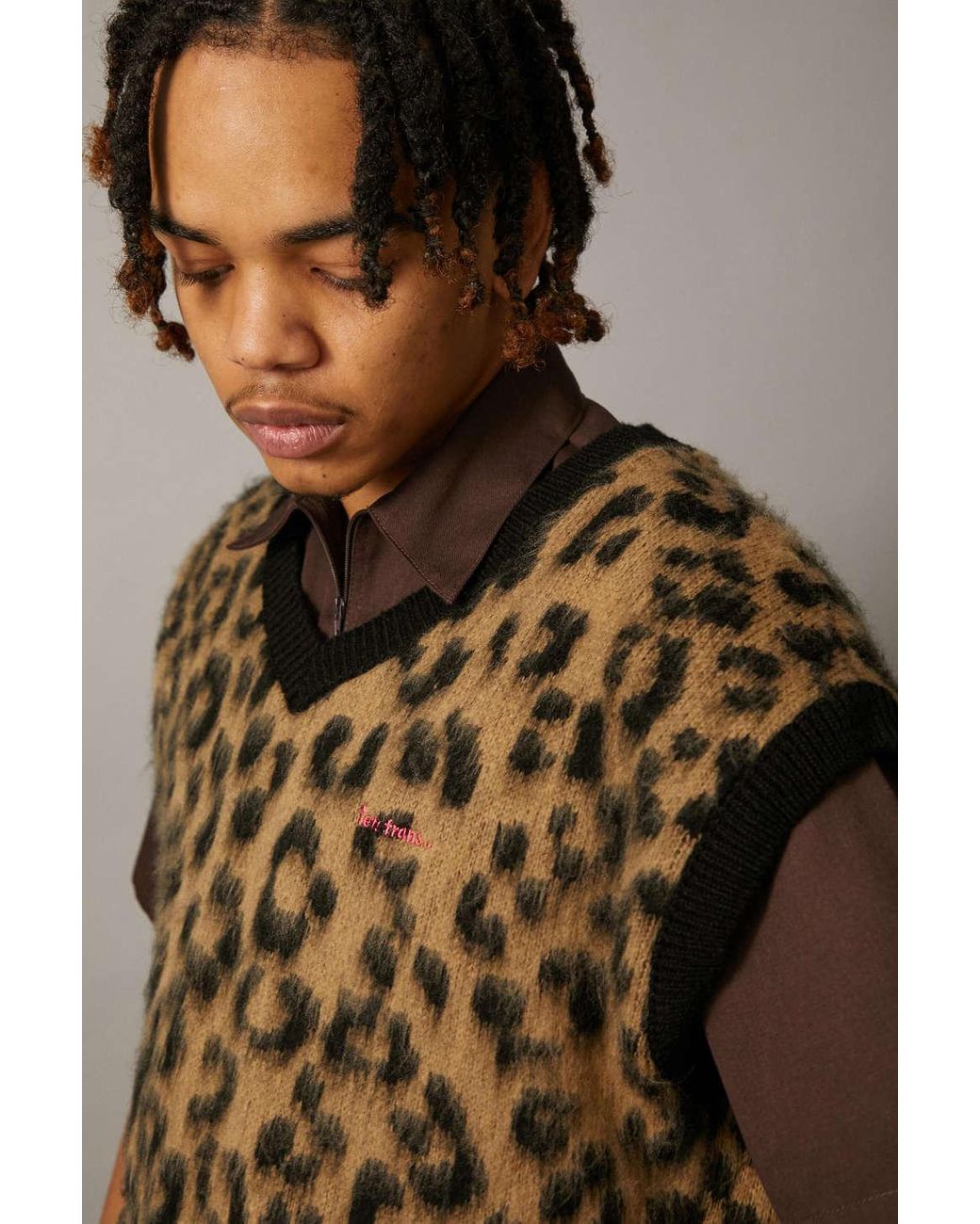 Leopard Print Sweater Vest in Brown for 